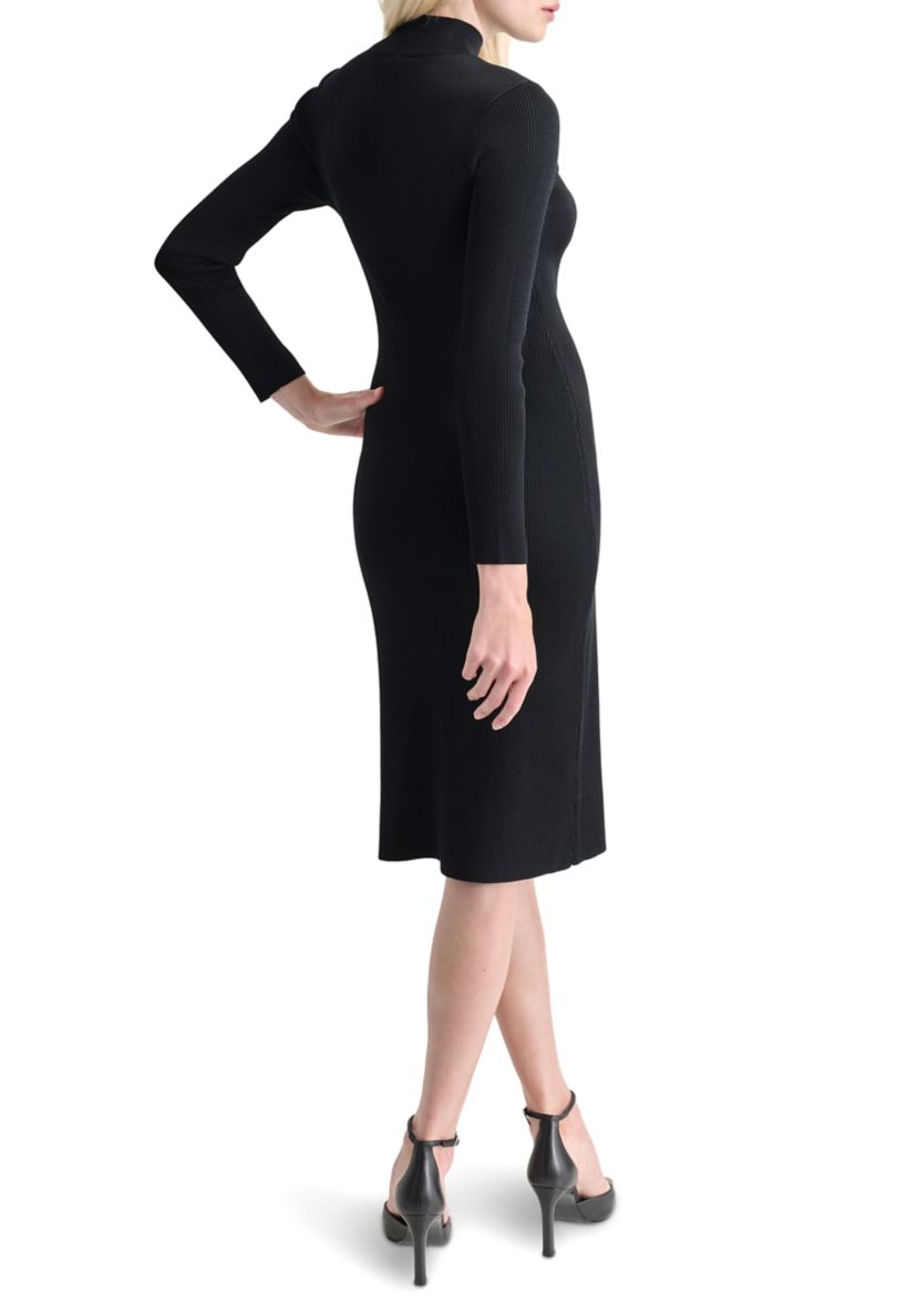 Womens Solid Mock Neck A-Line Button Dress