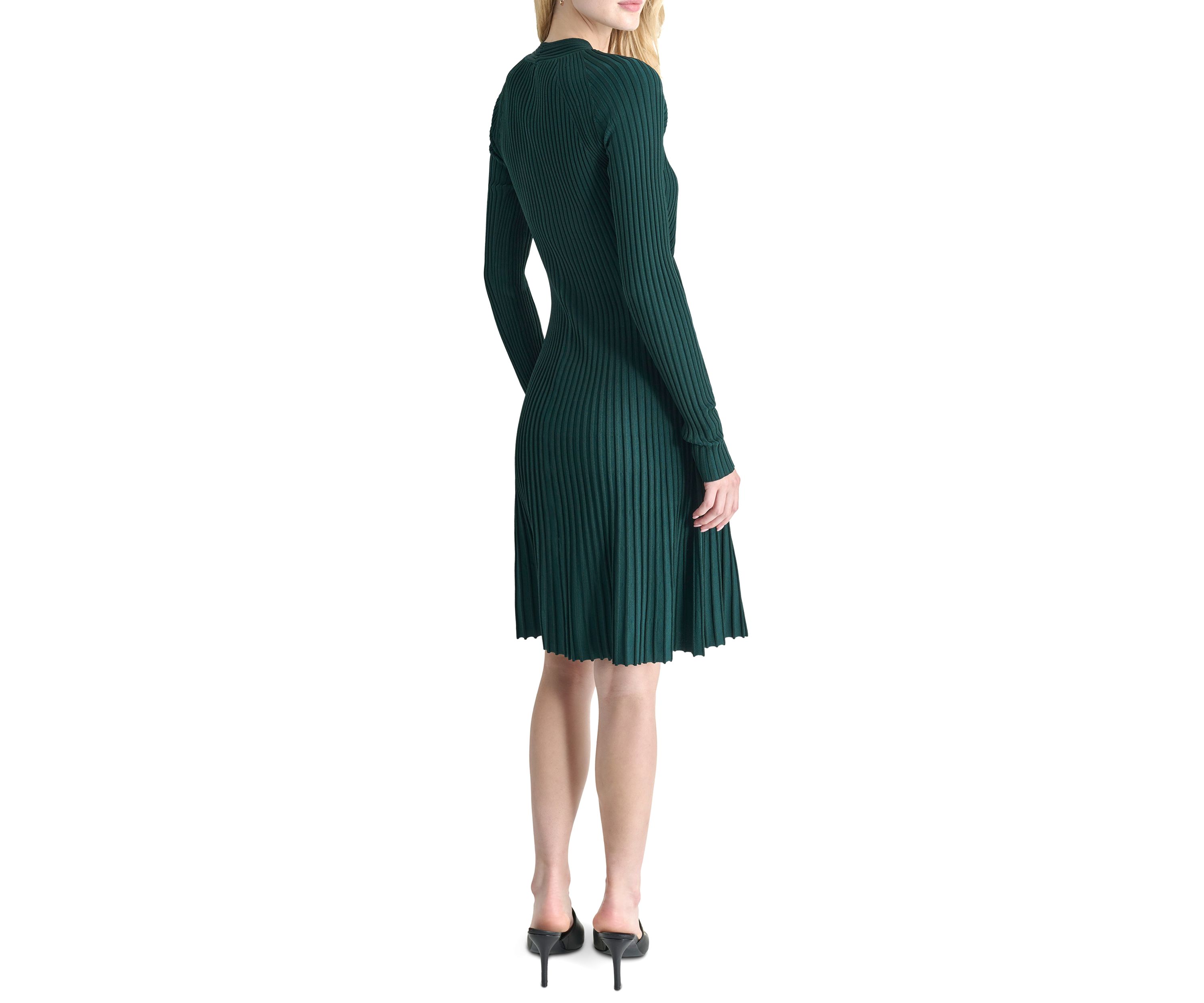 Womens V-Neck Cut Out Detail Pleated A-Line Dress