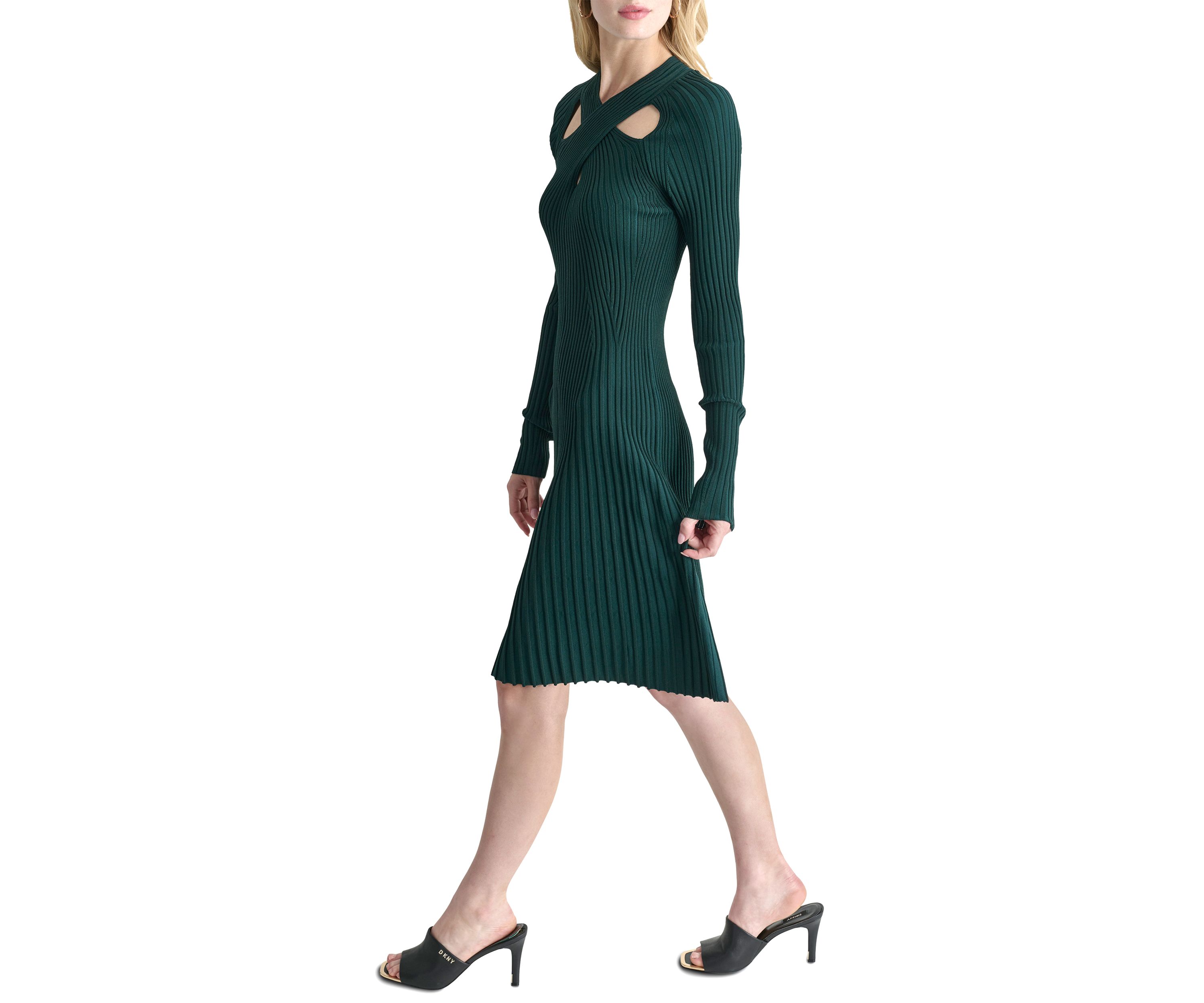 Womens V-Neck Cut Out Detail Pleated A-Line Dress