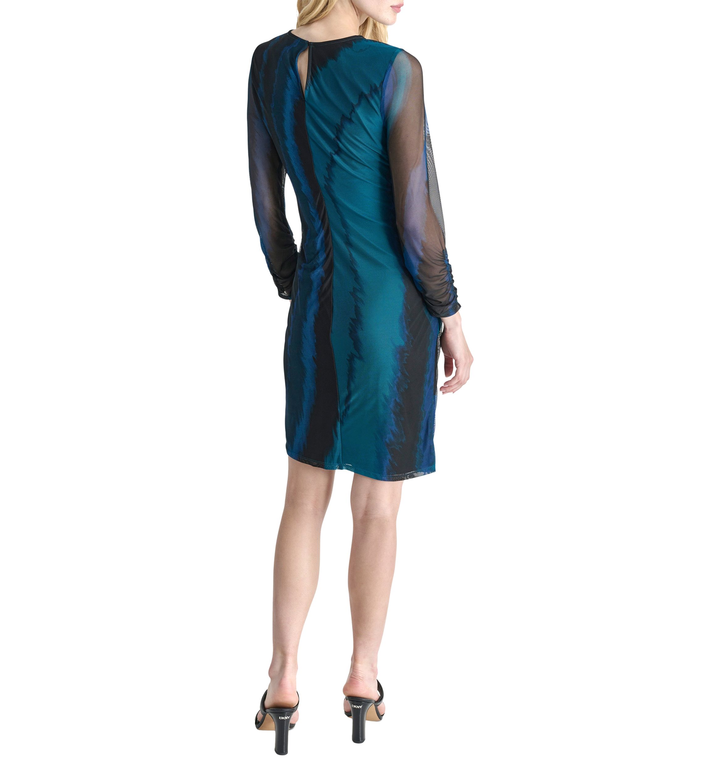Womens Printed Mesh Scrunch Sheath Dress