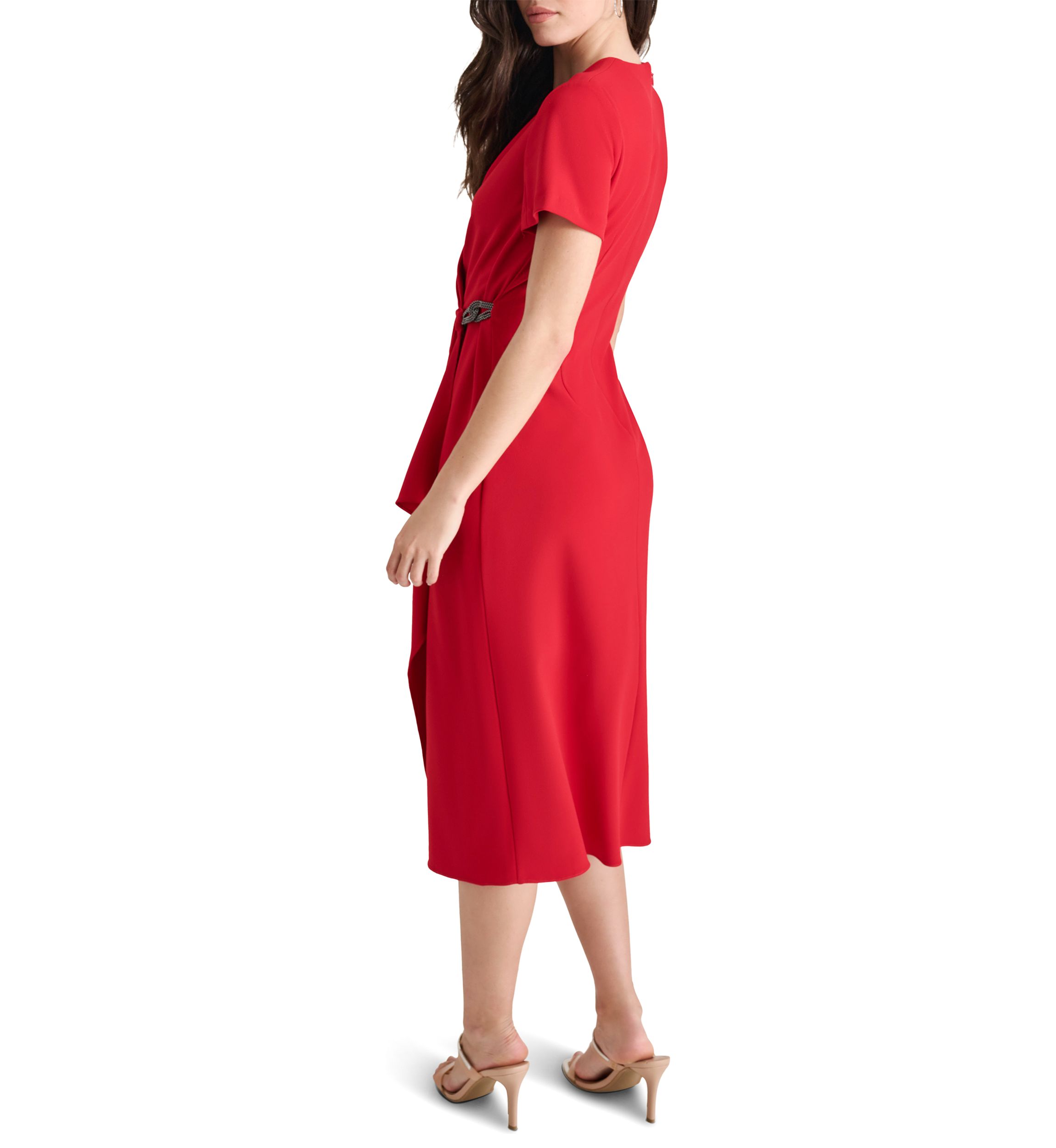 Womens Short Sleeve V-Neck Wrap Midi Dress 