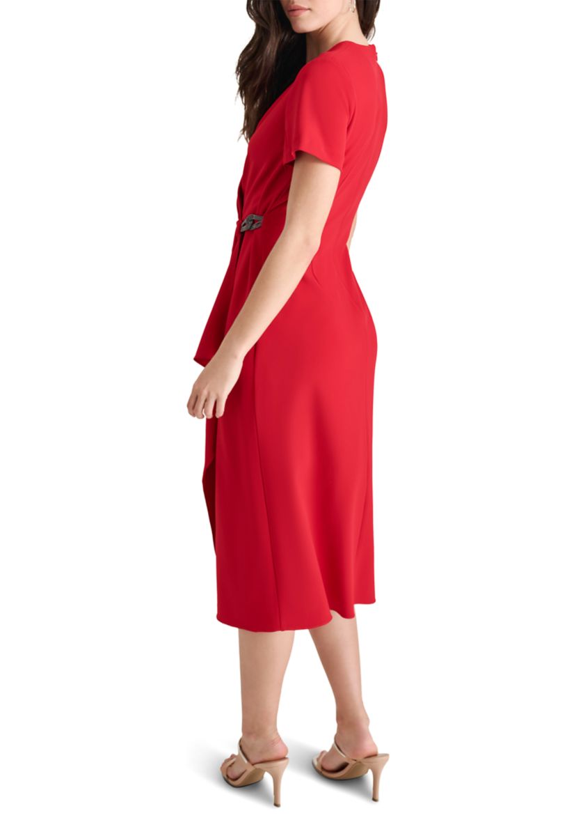 Womens Short Sleeve V-Neck Wrap Midi Dress 