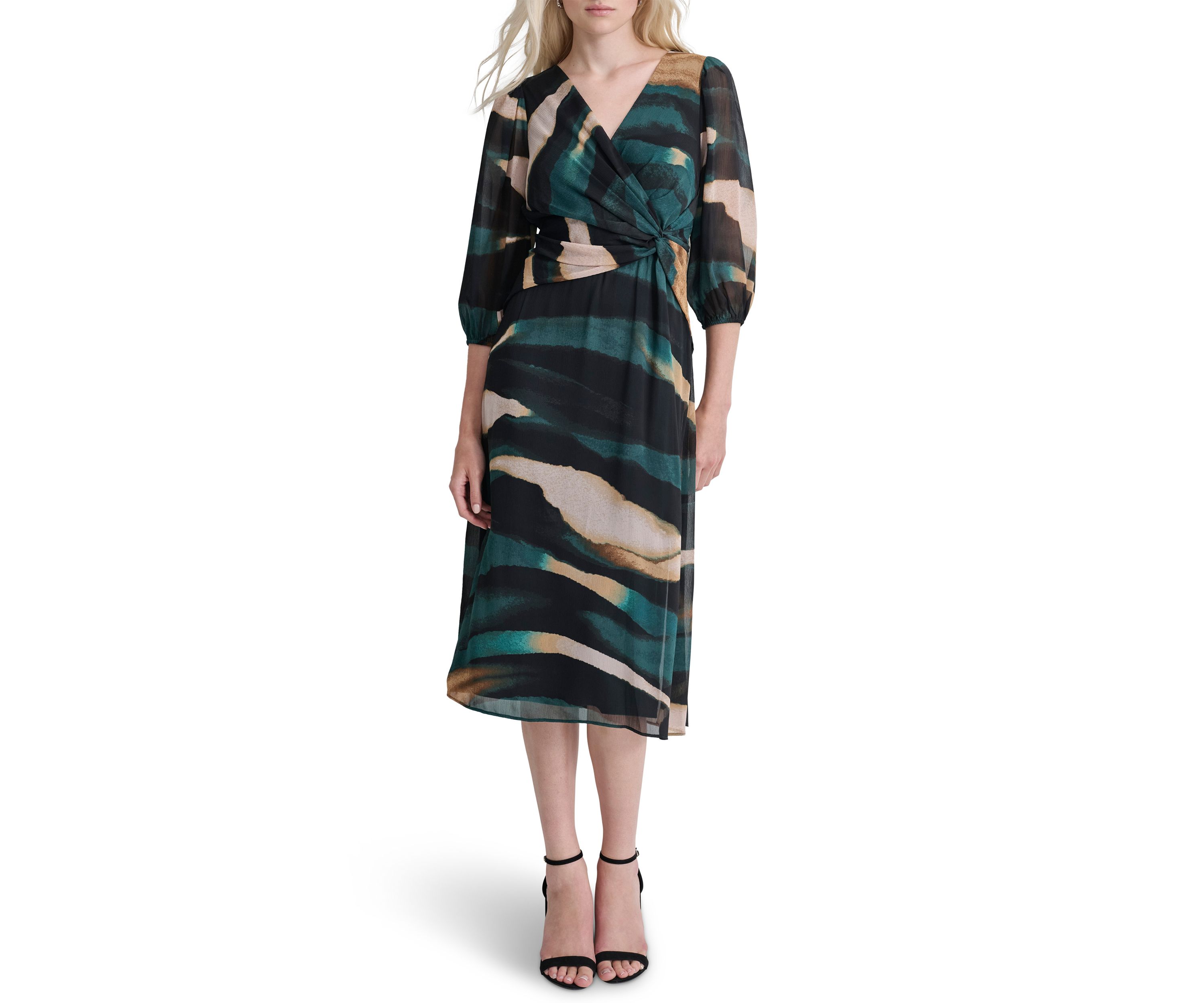 Womens Printed Side Scrunched Midi Dress