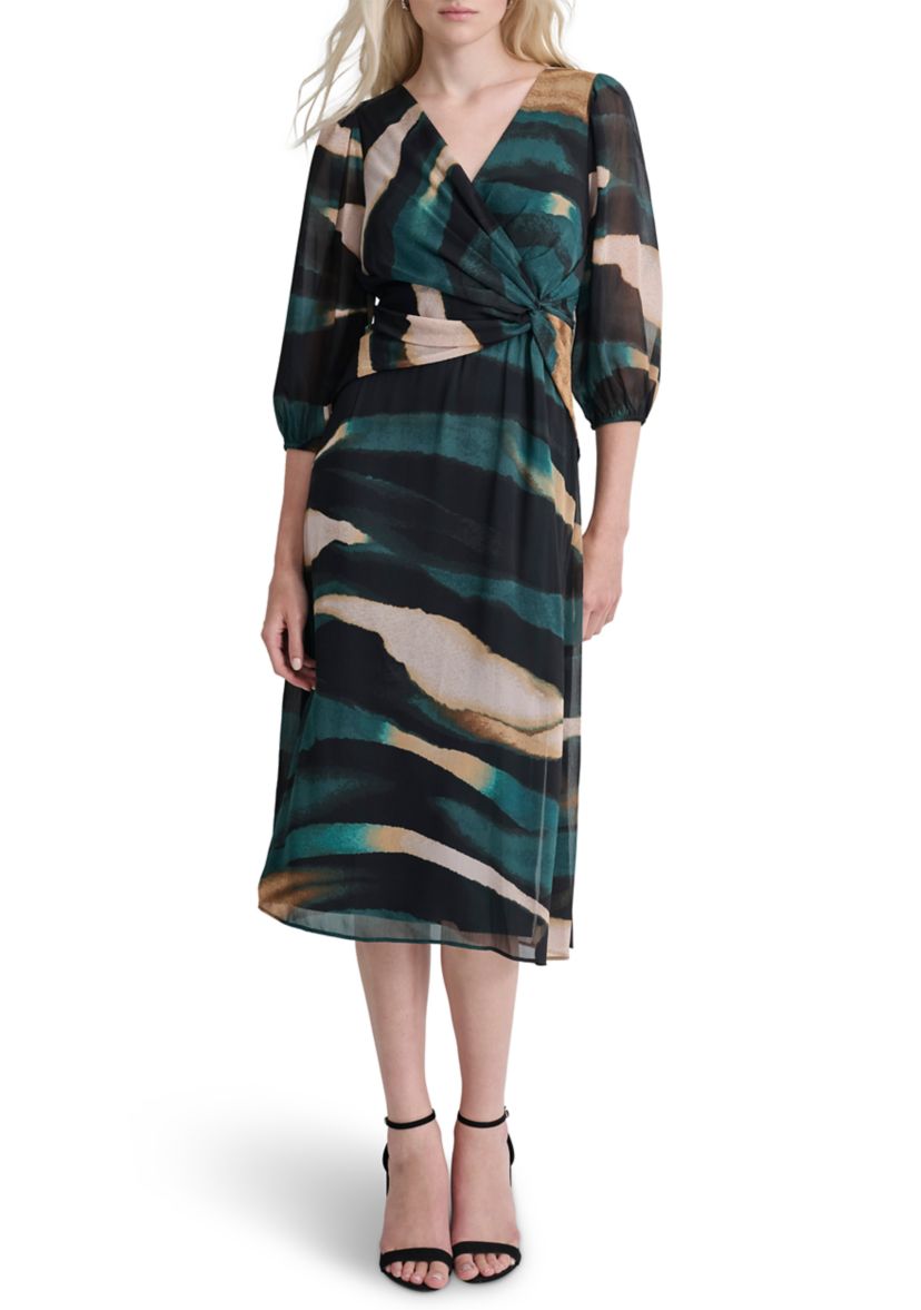 Womens Printed Side Scrunched Midi Dress