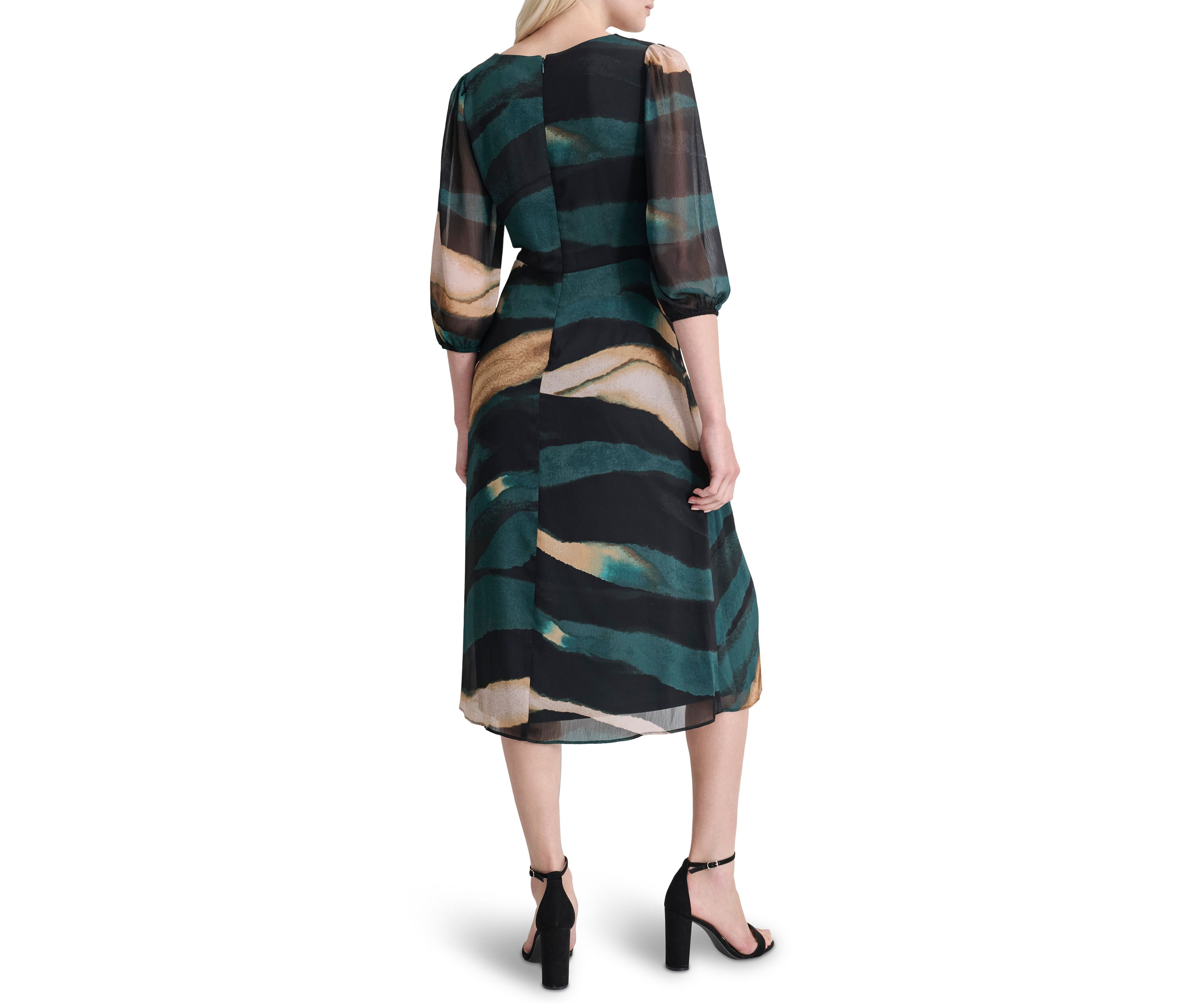 Womens Printed Side Scrunched Midi Dress