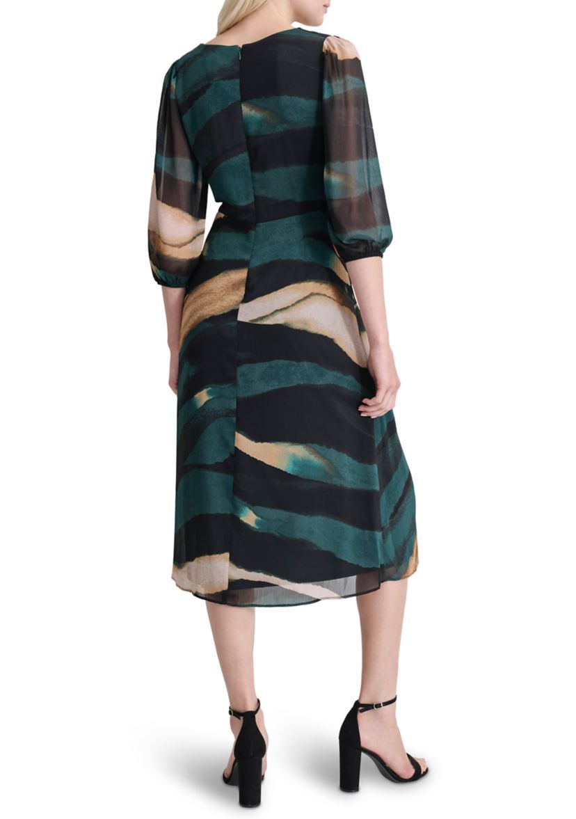 Womens Printed Side Scrunched Midi Dress