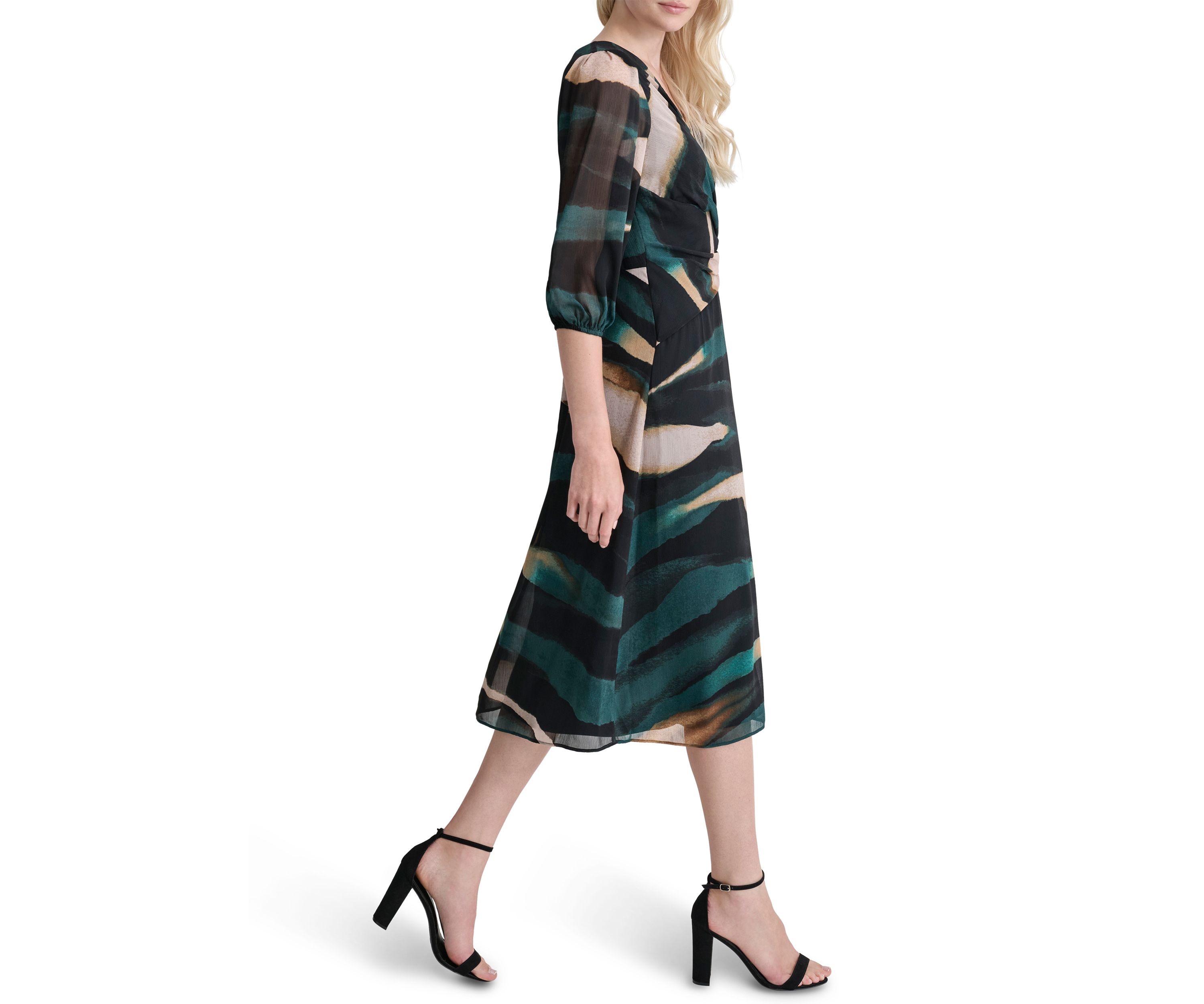 Womens Printed Side Scrunched Midi Dress