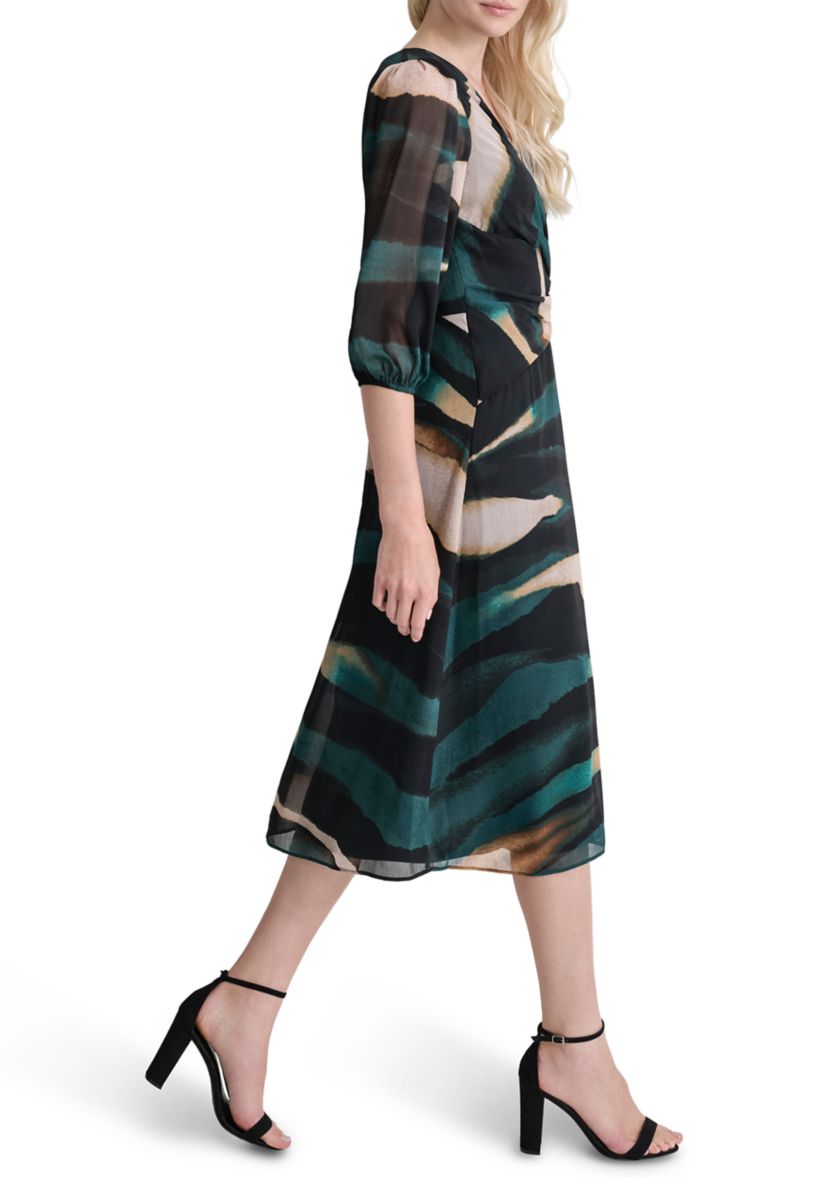 Womens Printed Side Scrunched Midi Dress