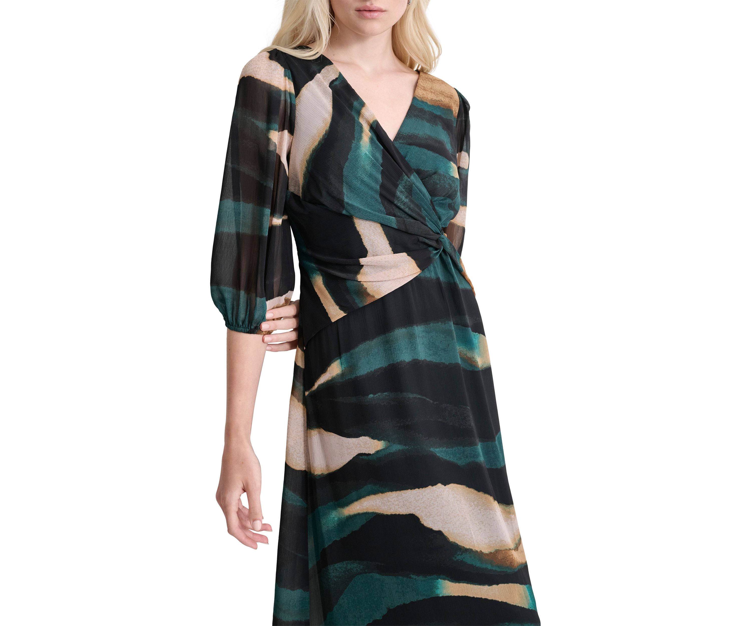 Womens Printed Side Scrunched Midi Dress