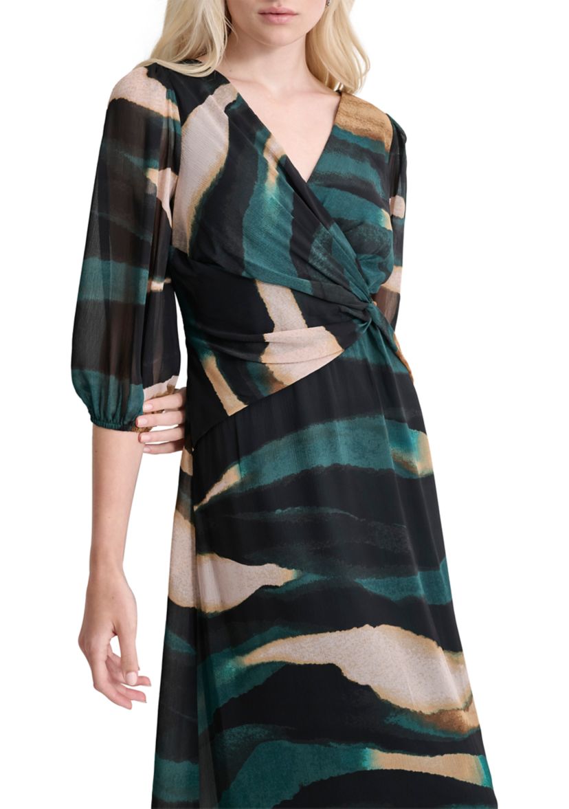 Womens Printed Side Scrunched Midi Dress