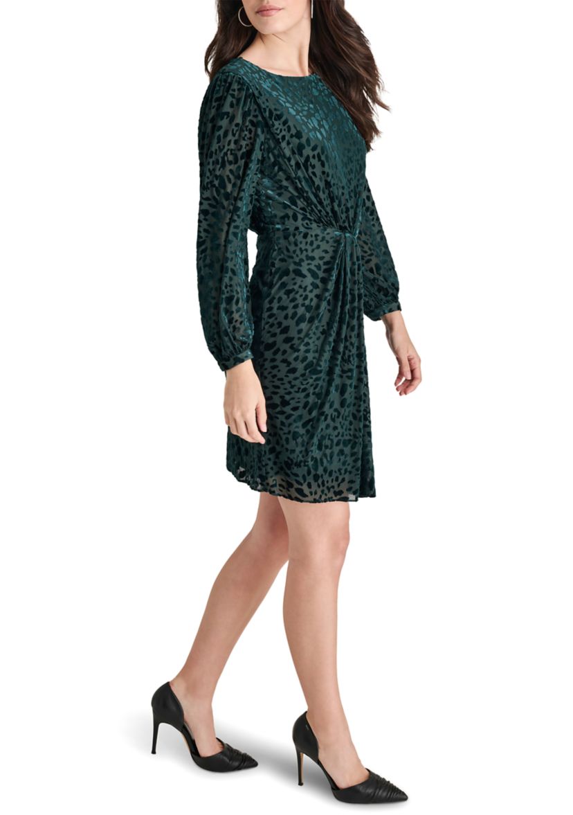 Womens Side Scrunched Printed A-Line Dress
