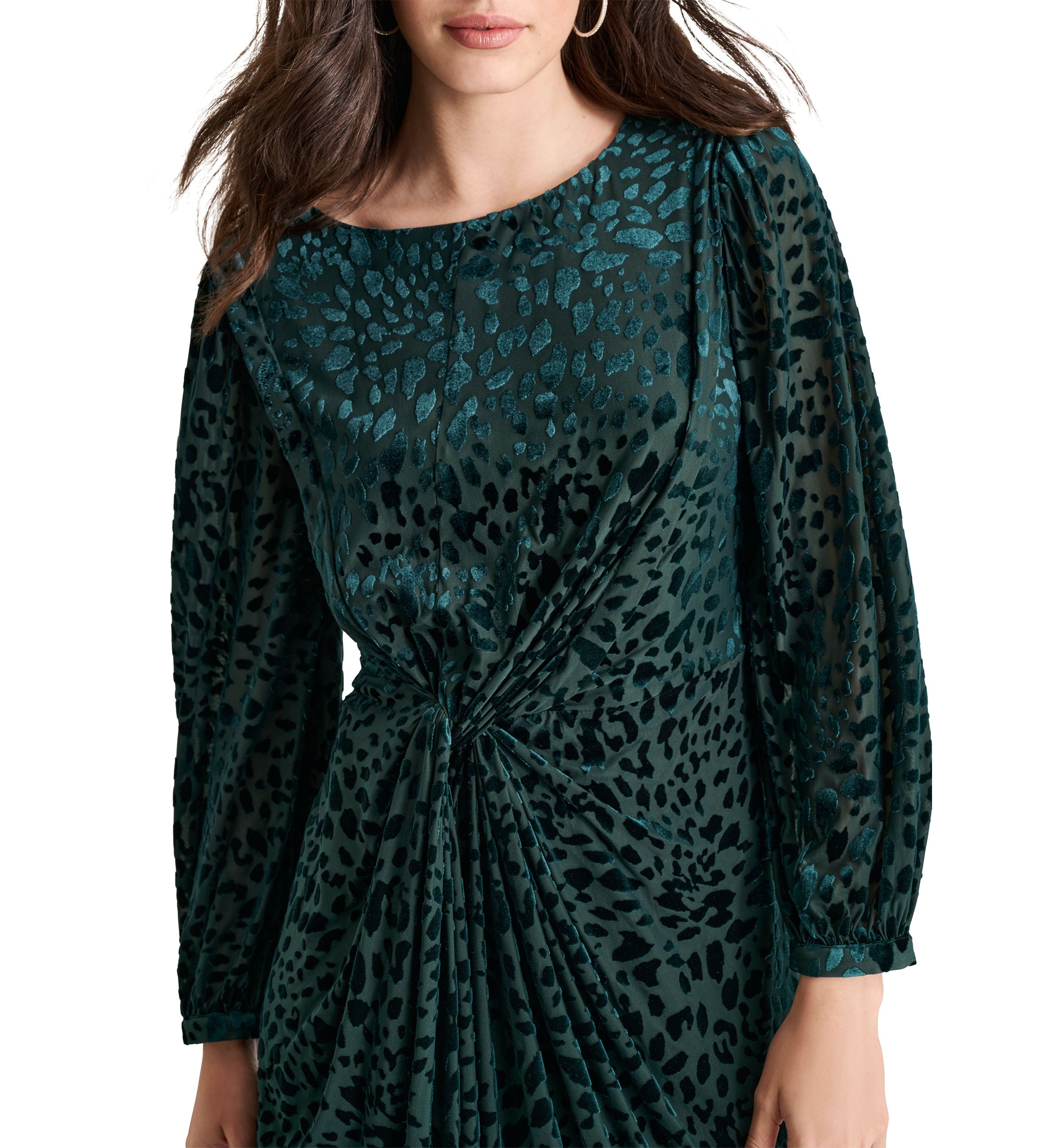Womens Side Scrunched Printed A-Line Dress
