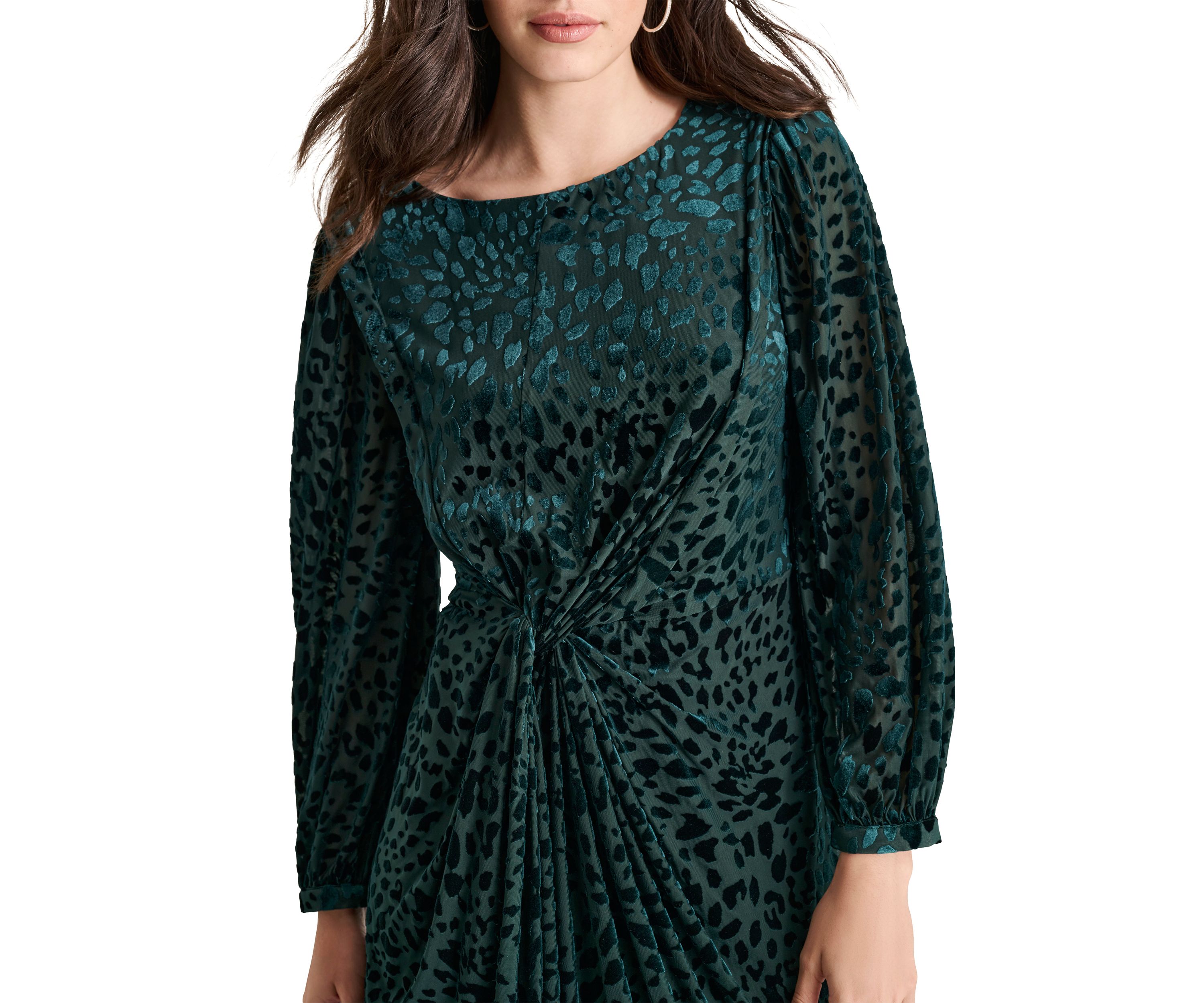 Womens Side Scrunched Printed A-Line Dress