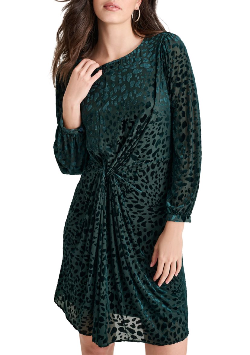 Womens Side Scrunched Printed A-Line Dress