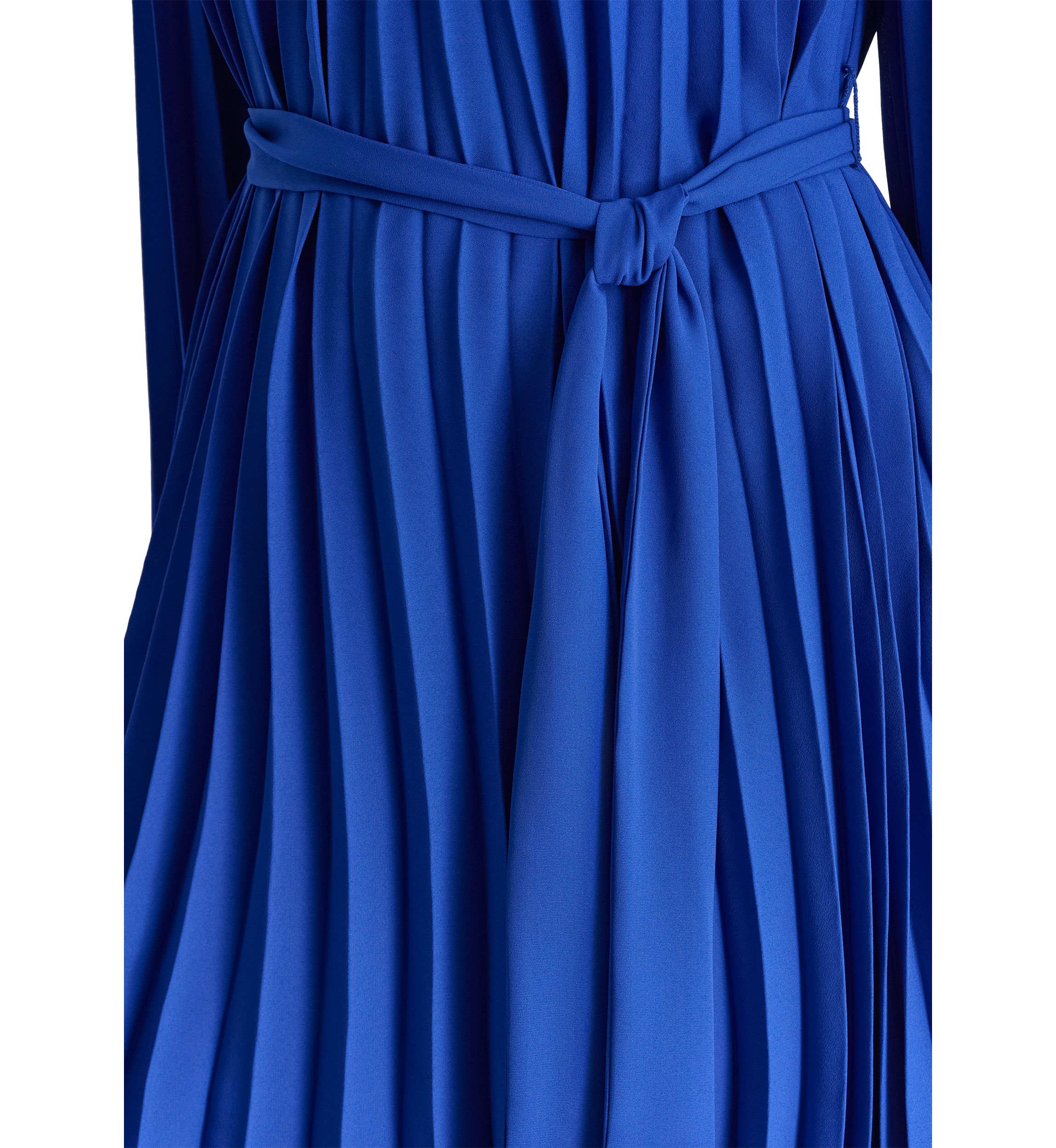 Womens Long Sleeve Crew Neck Solid Belted Pleated Fit and Flare Dress