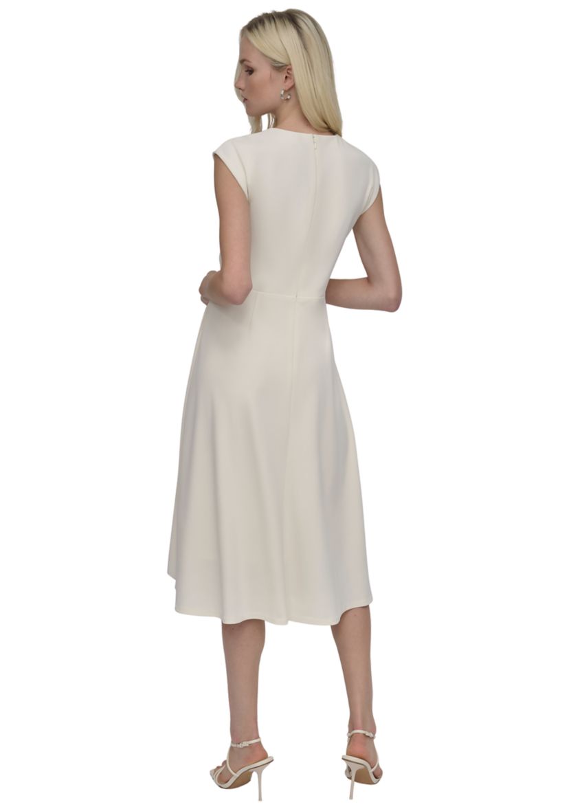 Womens Short Cap Sleeve Side Scrunch Solid A-Line Dress 
