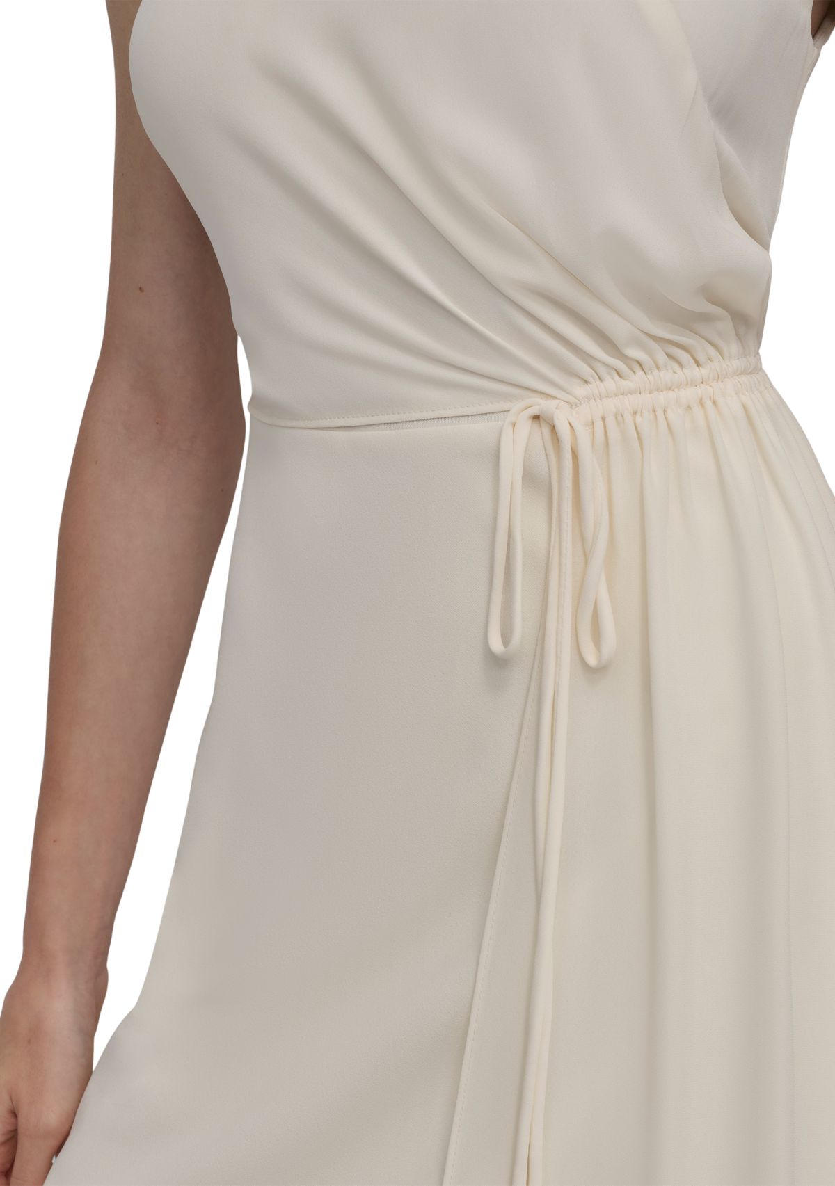 Womens Short Cap Sleeve Side Scrunch Solid A-Line Dress 