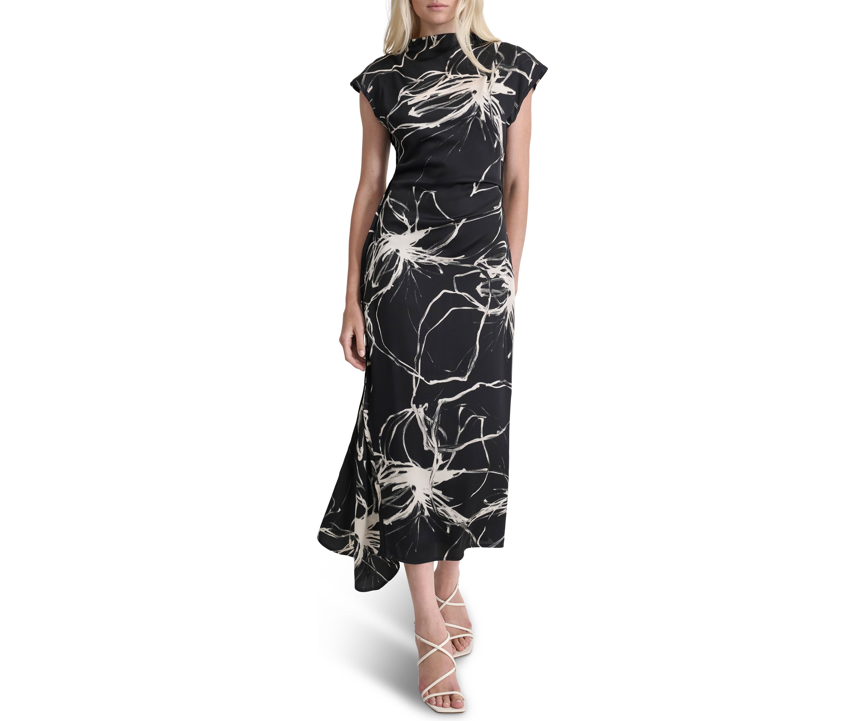 Womens Short Sleeve Mock Neck Marble Print Sheath Dress