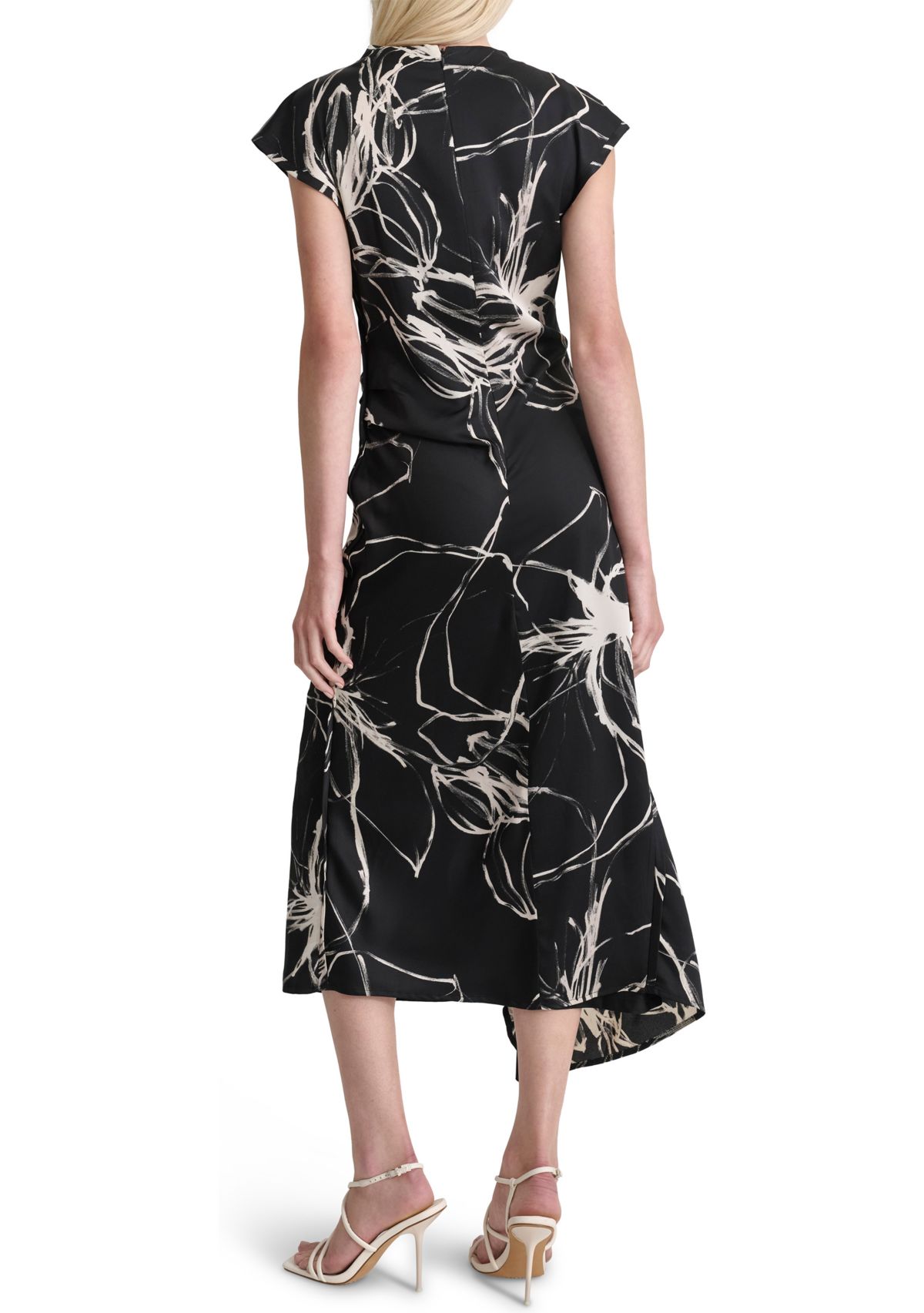Womens Short Sleeve Mock Neck Marble Print Sheath Dress
