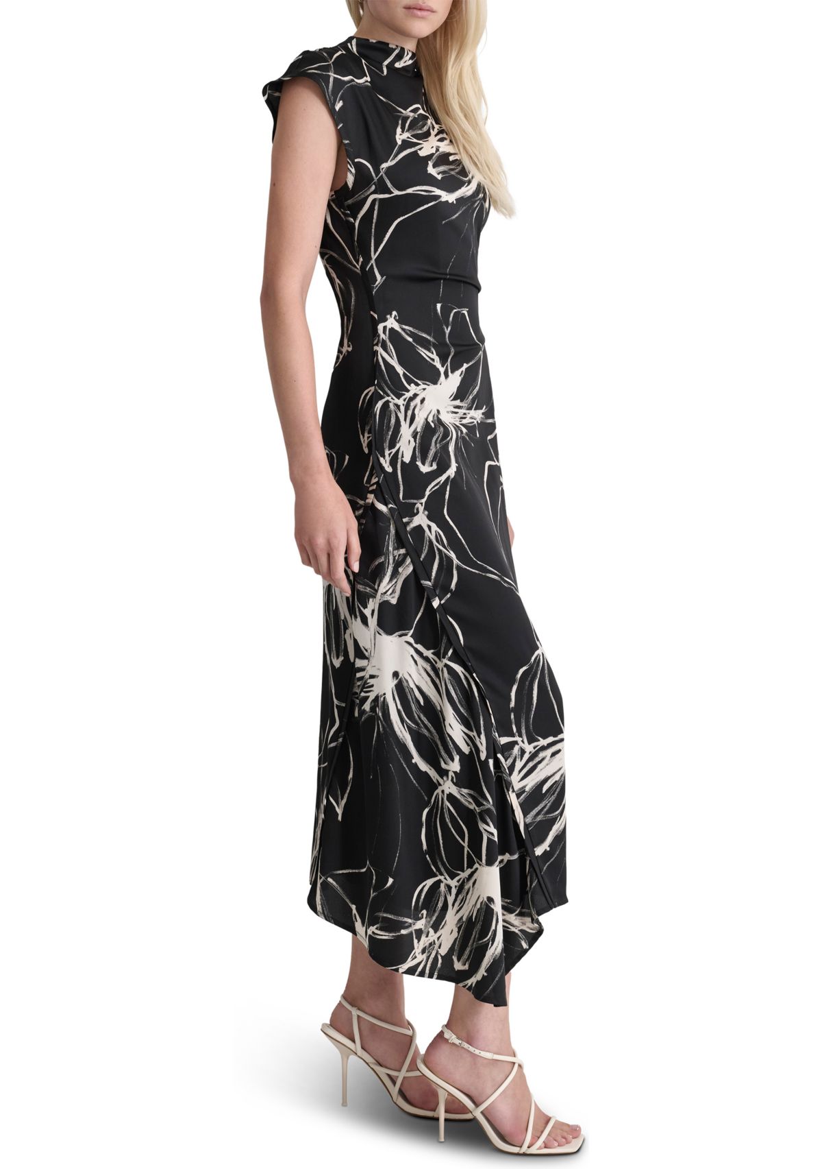 Womens Short Sleeve Mock Neck Marble Print Sheath Dress
