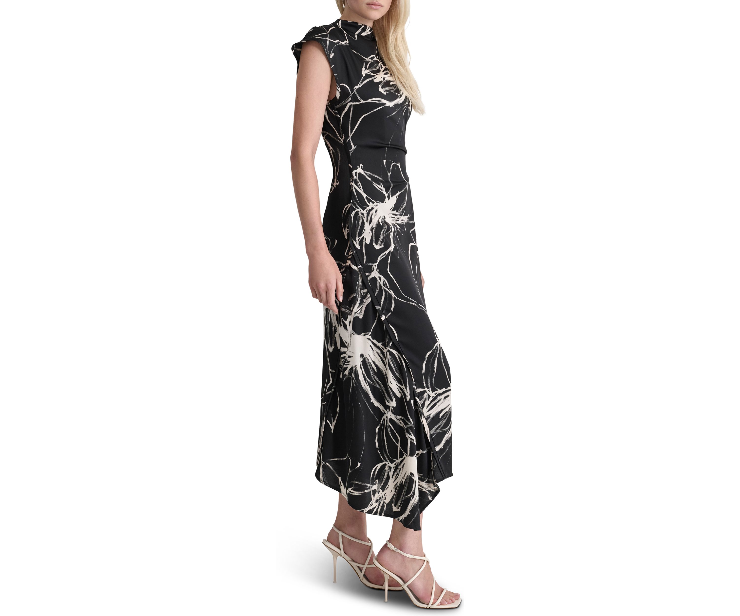 Womens Short Sleeve Mock Neck Marble Print Sheath Dress