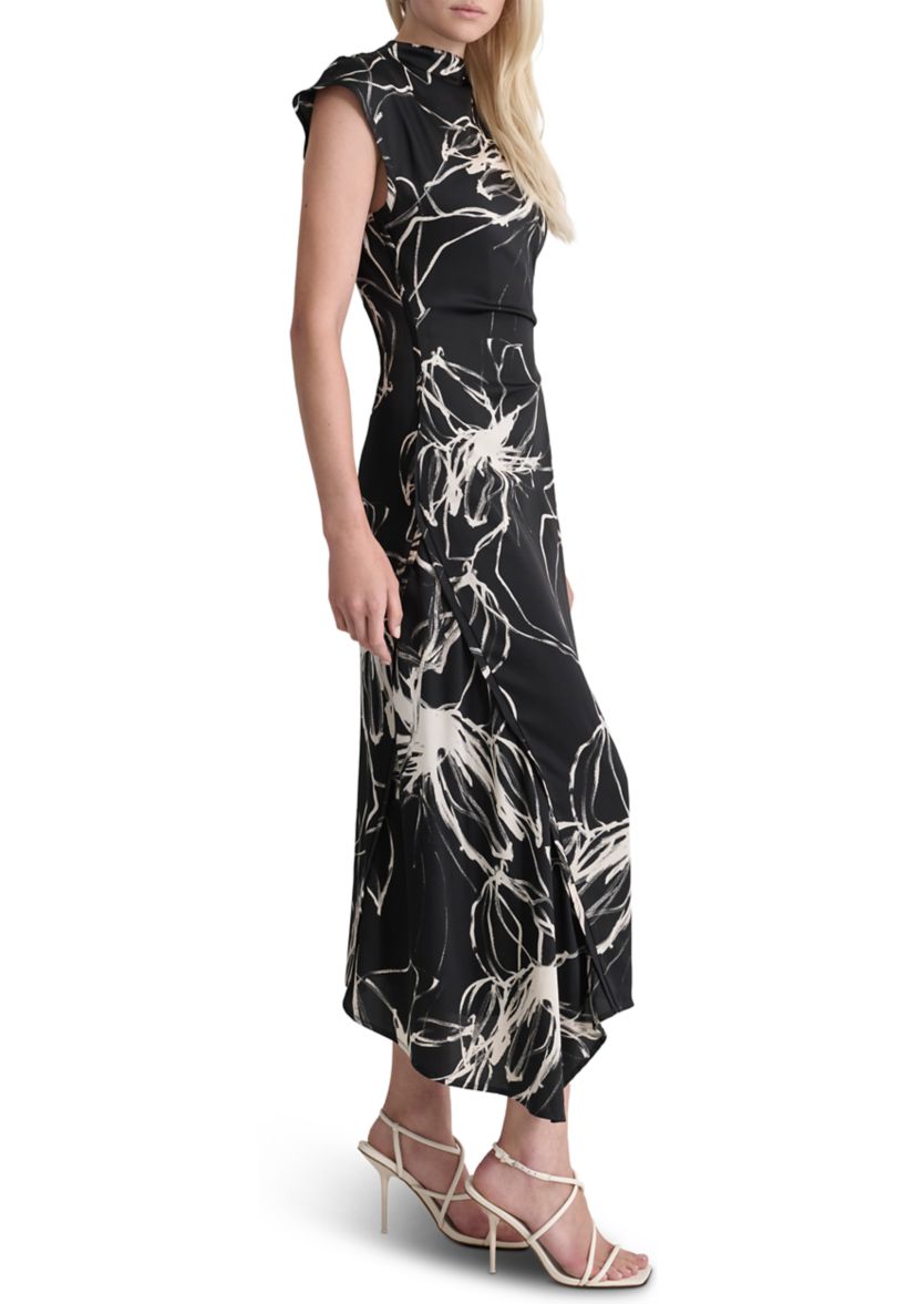 Womens Short Sleeve Mock Neck Marble Print Sheath Dress