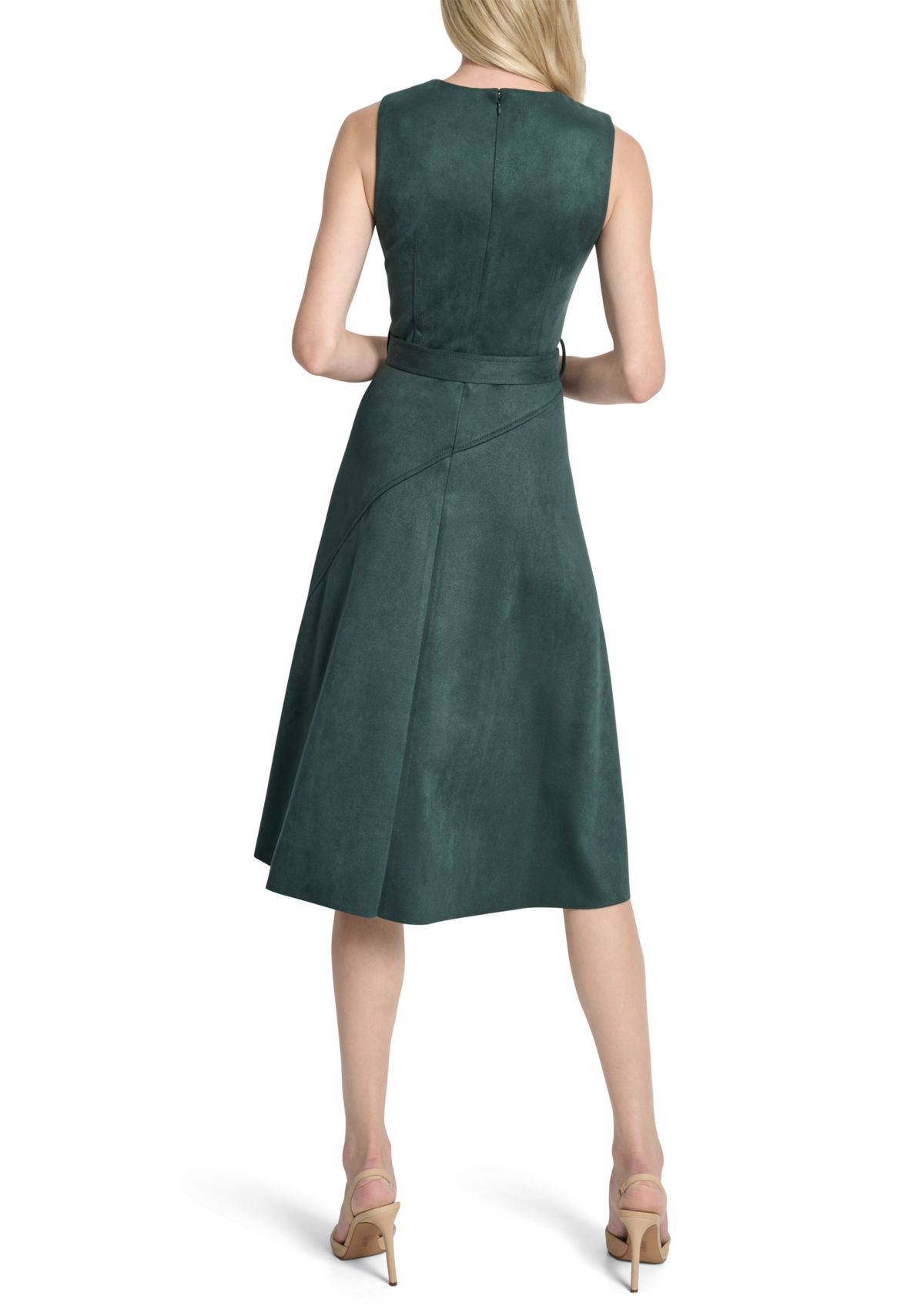 Sleeveless Crew Neck Solid Suede A-Line Dress