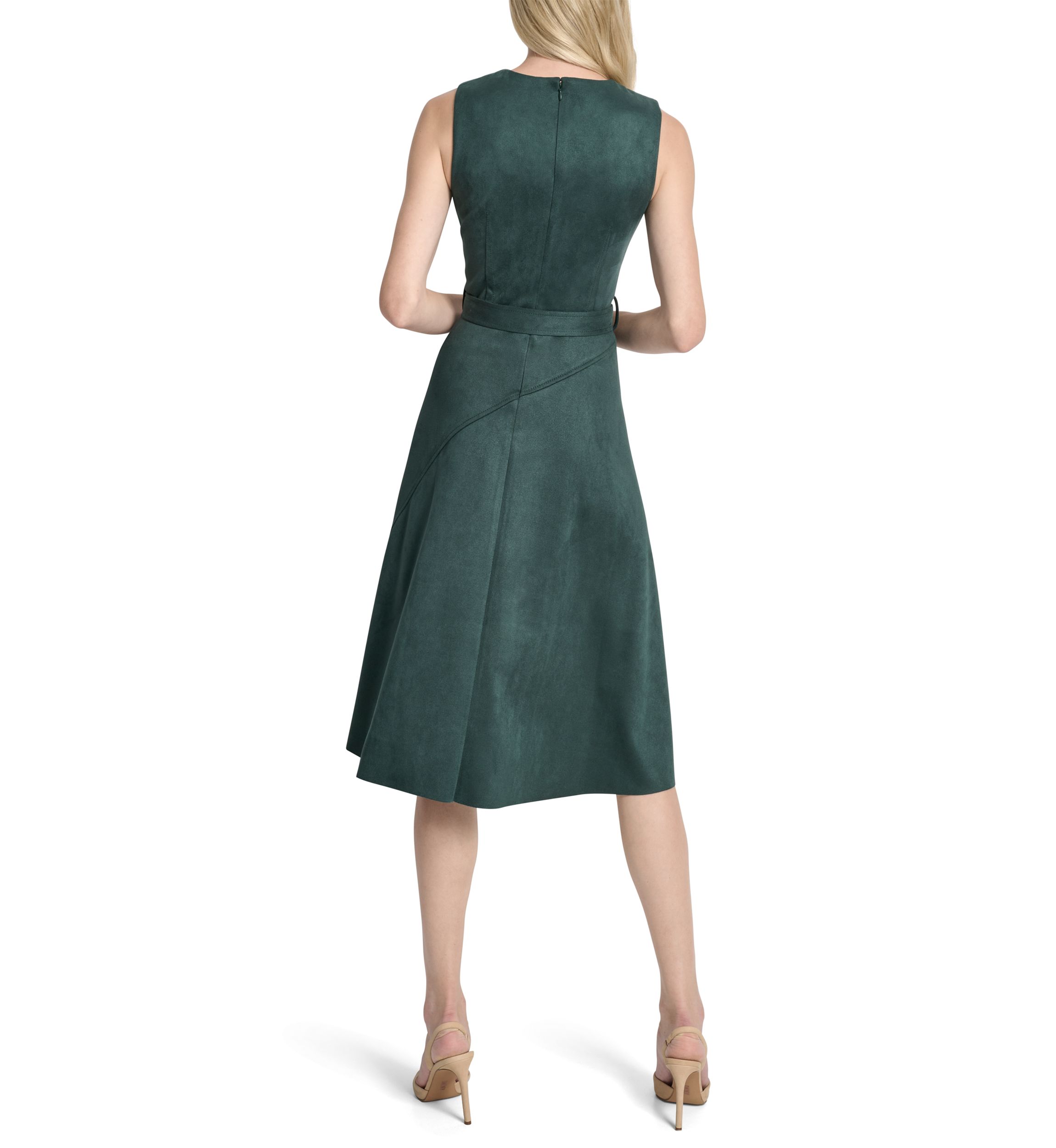 Sleeveless Crew Neck Solid Suede A-Line Dress