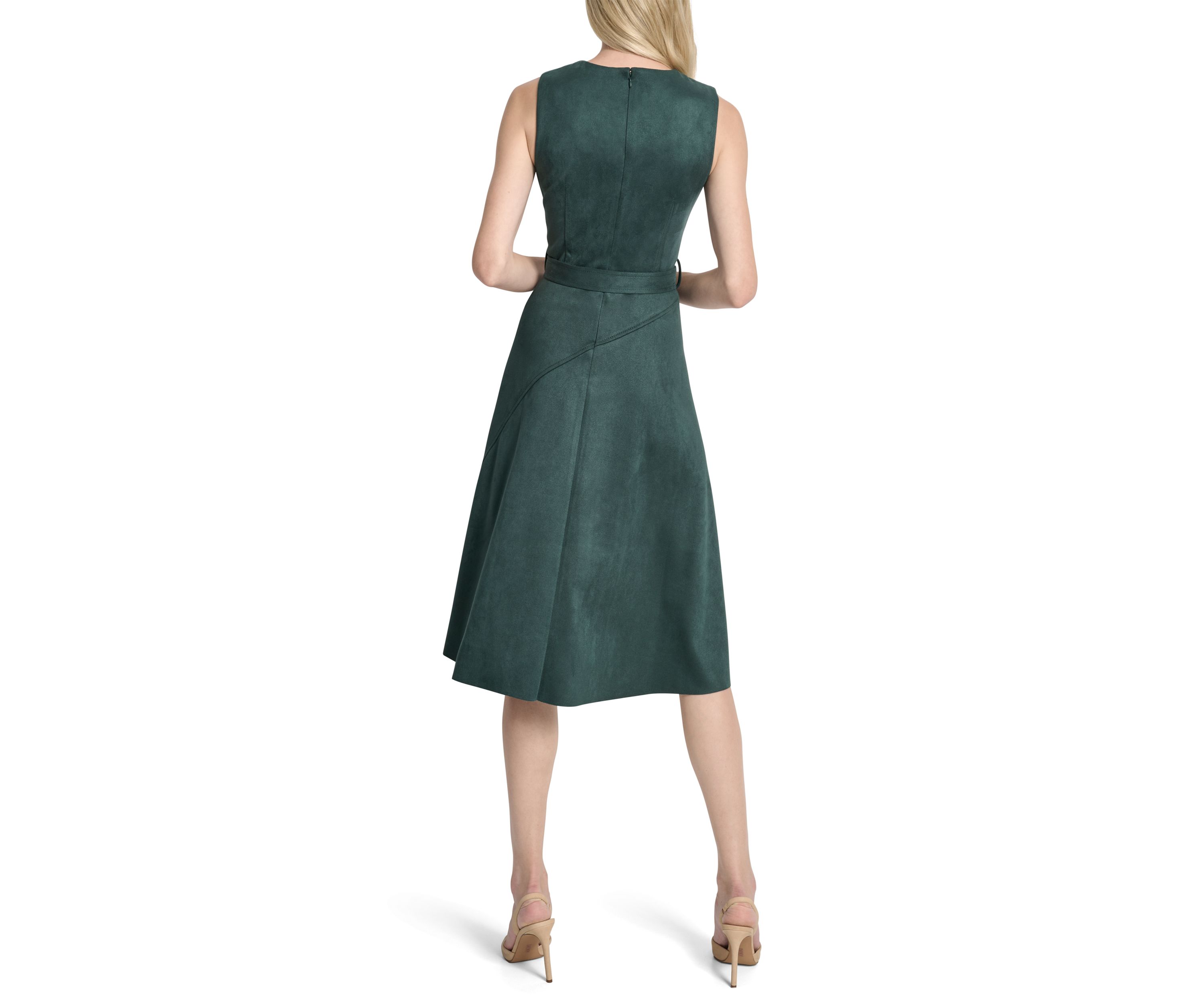 Sleeveless Crew Neck Solid Suede A-Line Dress