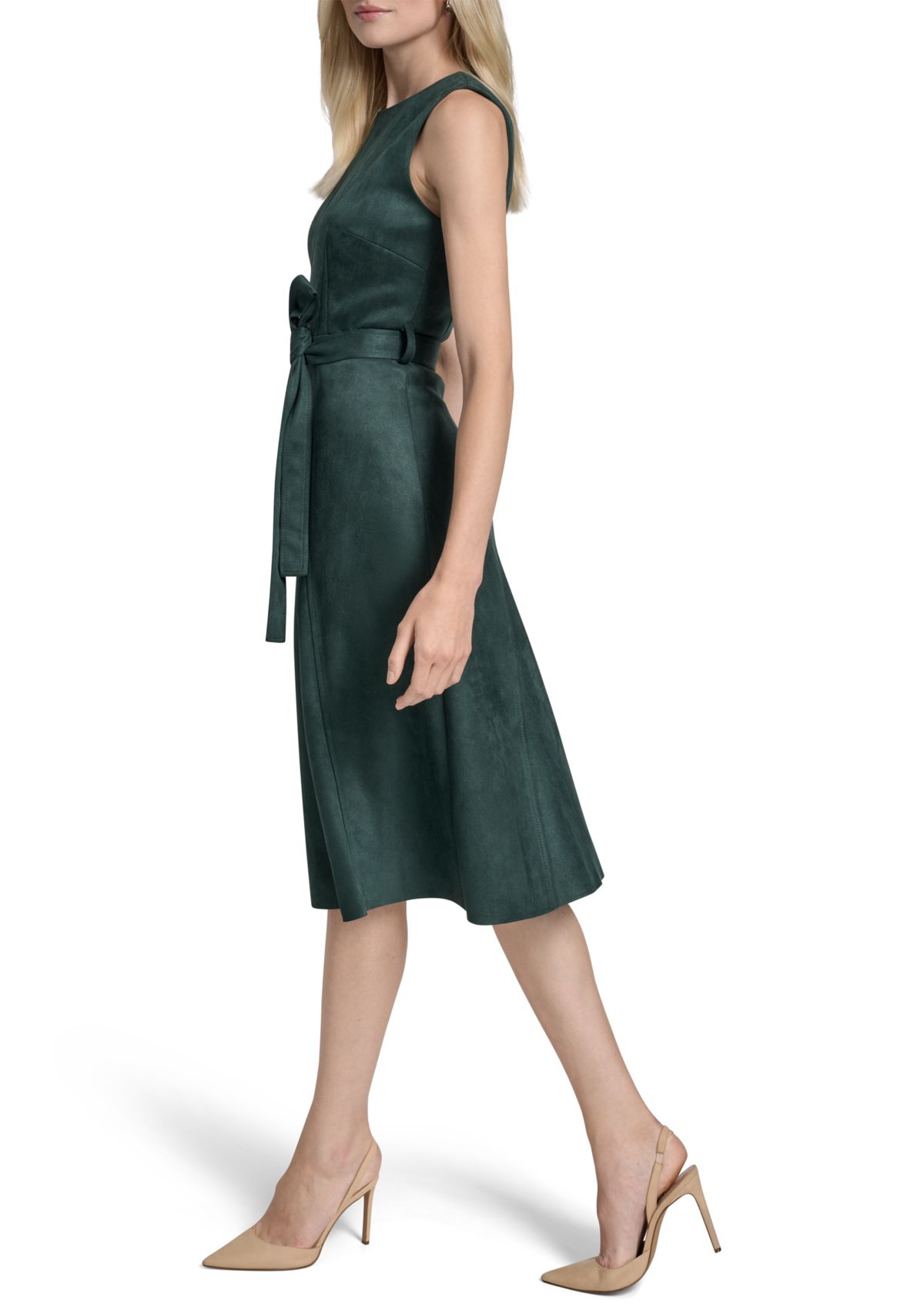 Sleeveless Crew Neck Solid Suede A-Line Dress