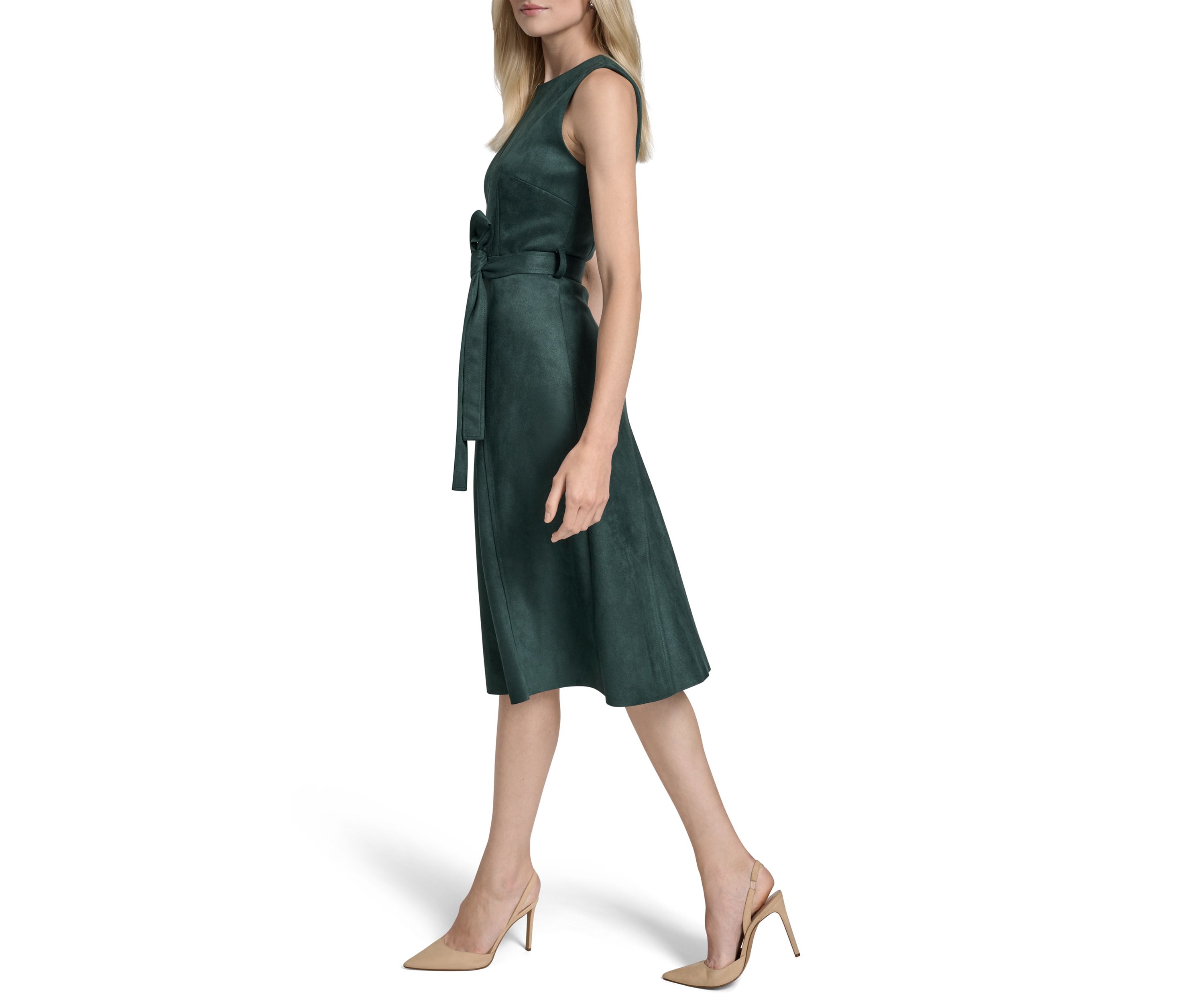 Sleeveless Crew Neck Solid Suede A-Line Dress