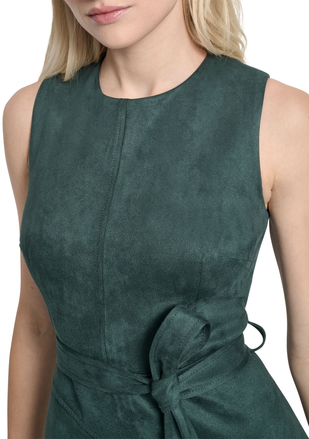 Sleeveless Crew Neck Solid Suede A-Line Dress