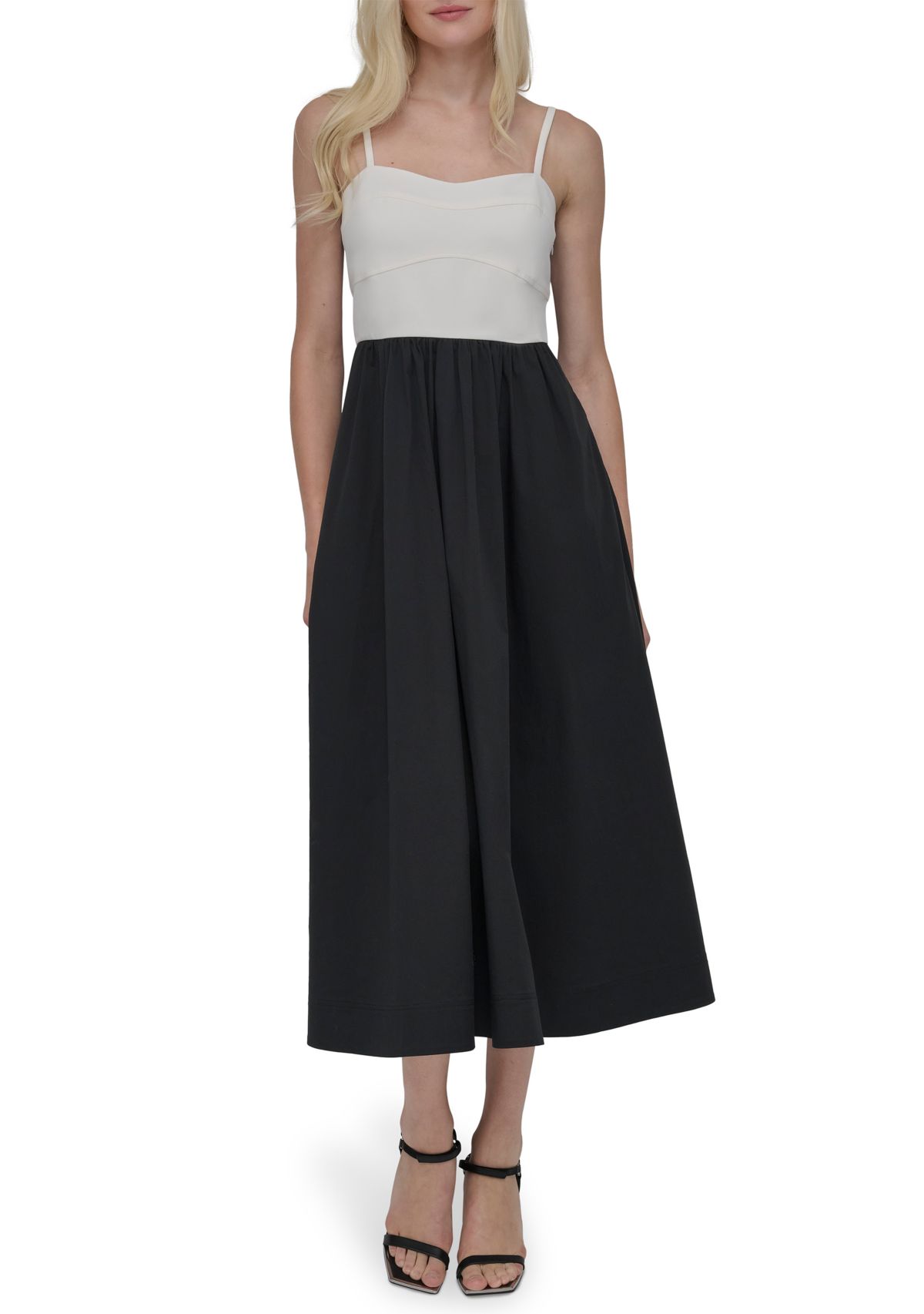 Womens Solid Square Neck Fit and Flare Dress