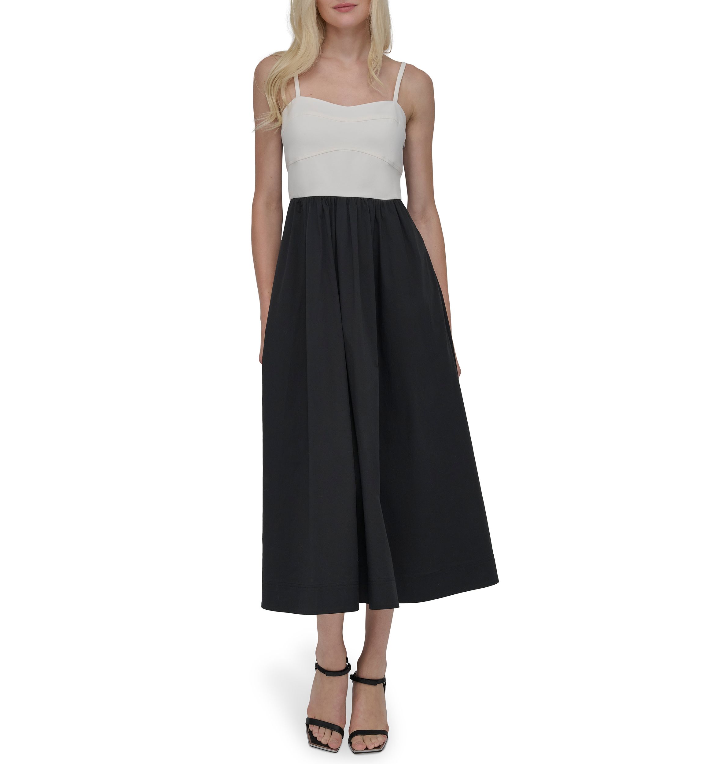 Womens Solid Square Neck Fit and Flare Dress