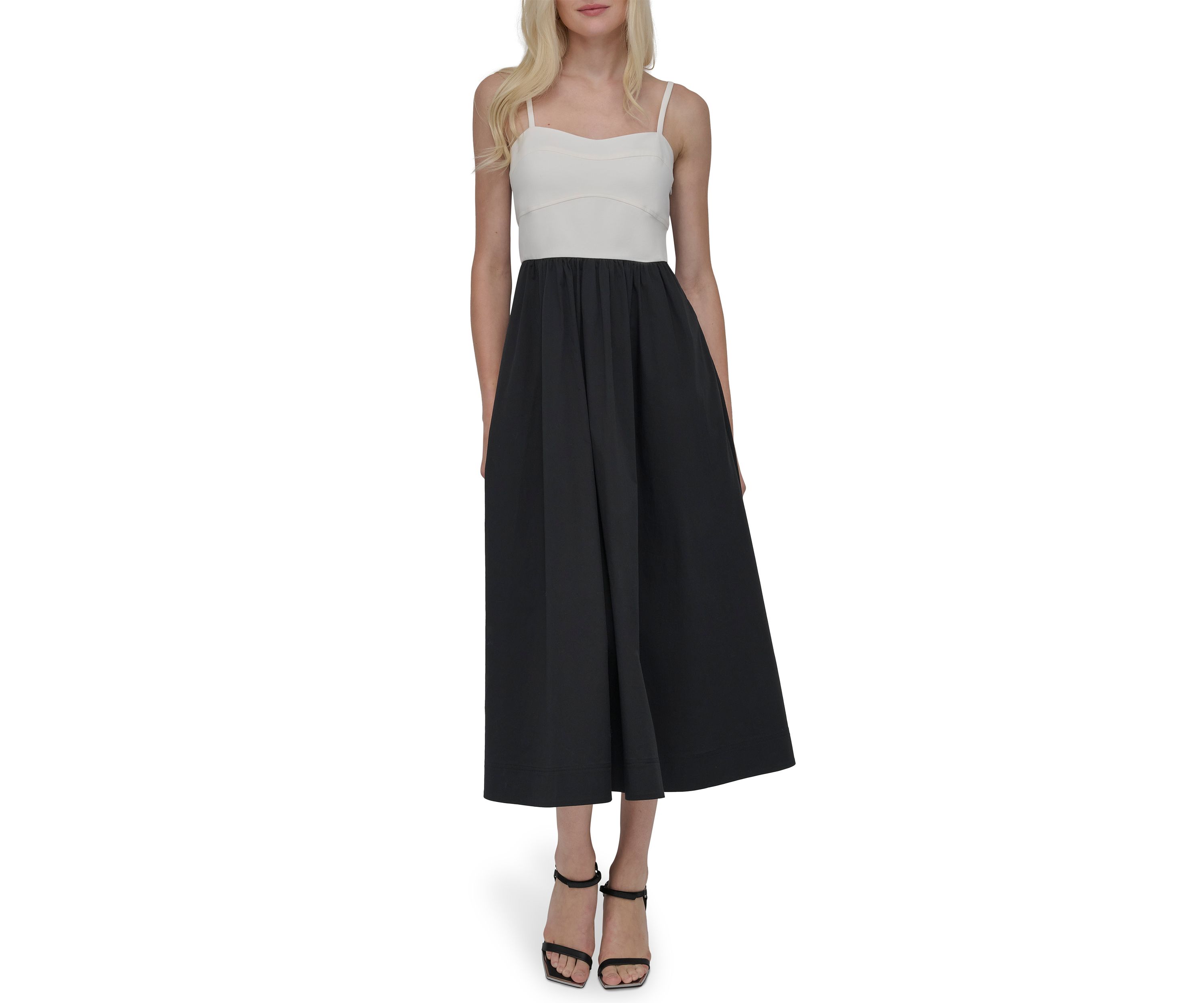 Womens Solid Square Neck Fit and Flare Dress