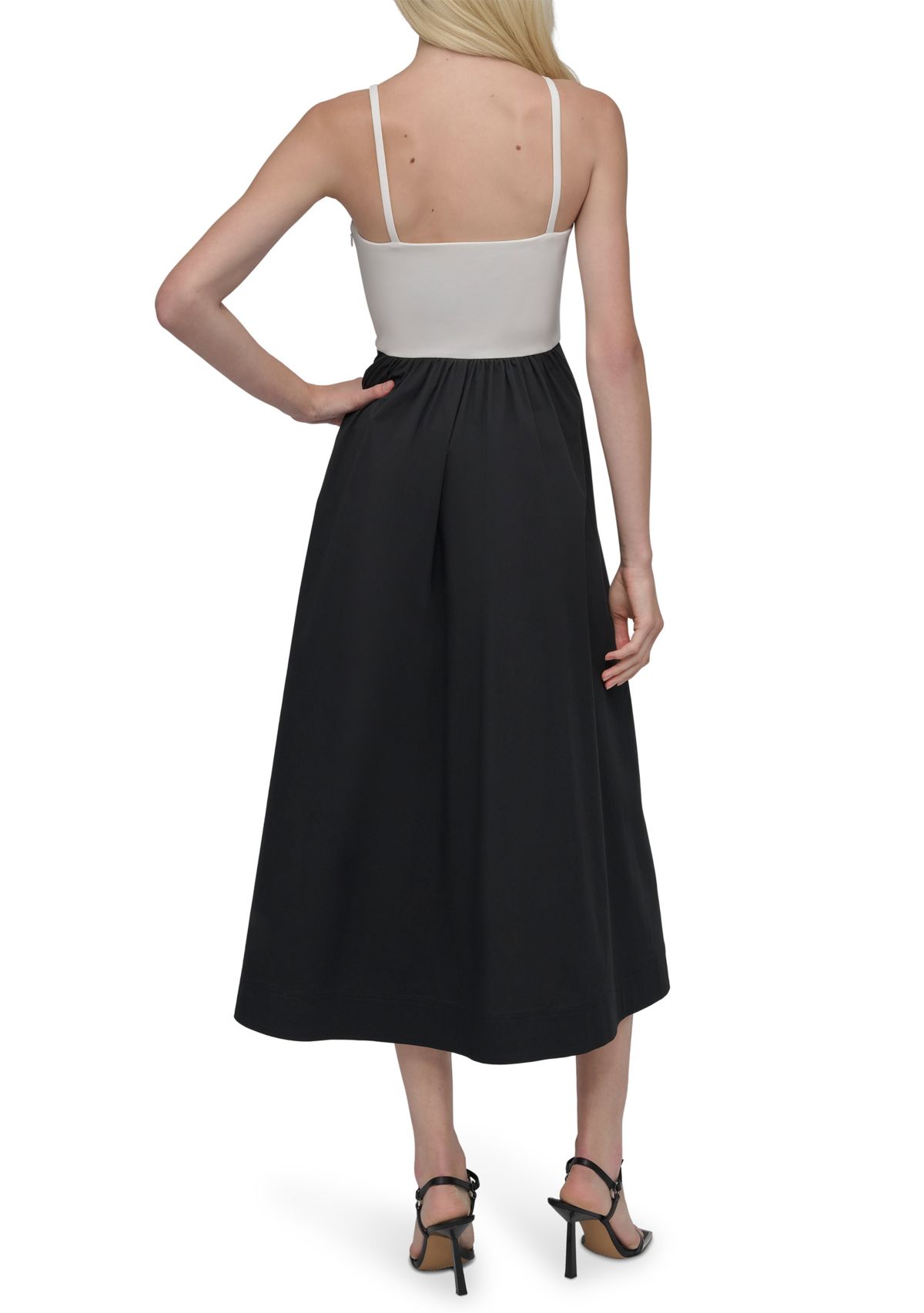 Womens Solid Square Neck Fit and Flare Dress