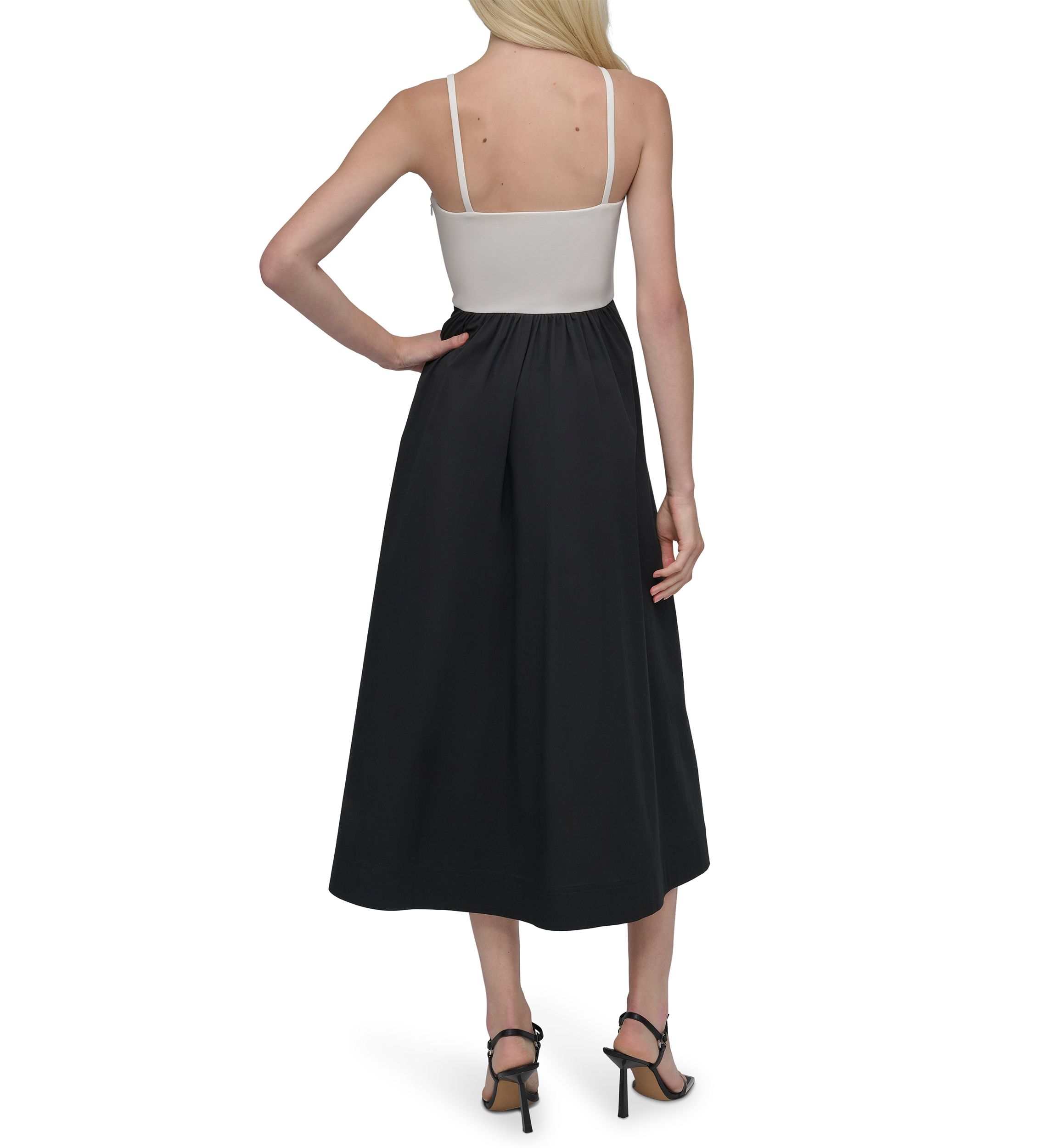 Womens Solid Square Neck Fit and Flare Dress