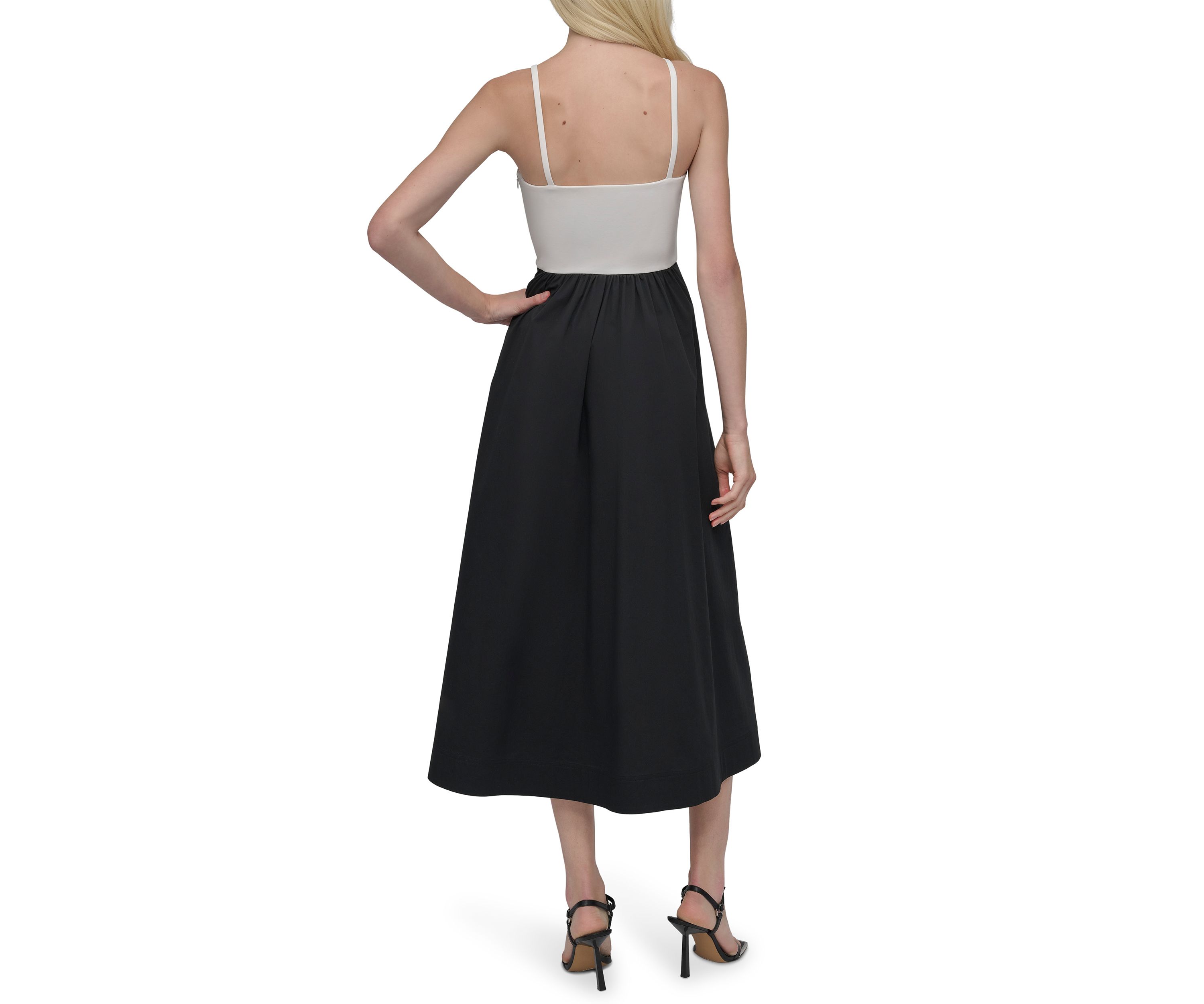 Womens Solid Square Neck Fit and Flare Dress