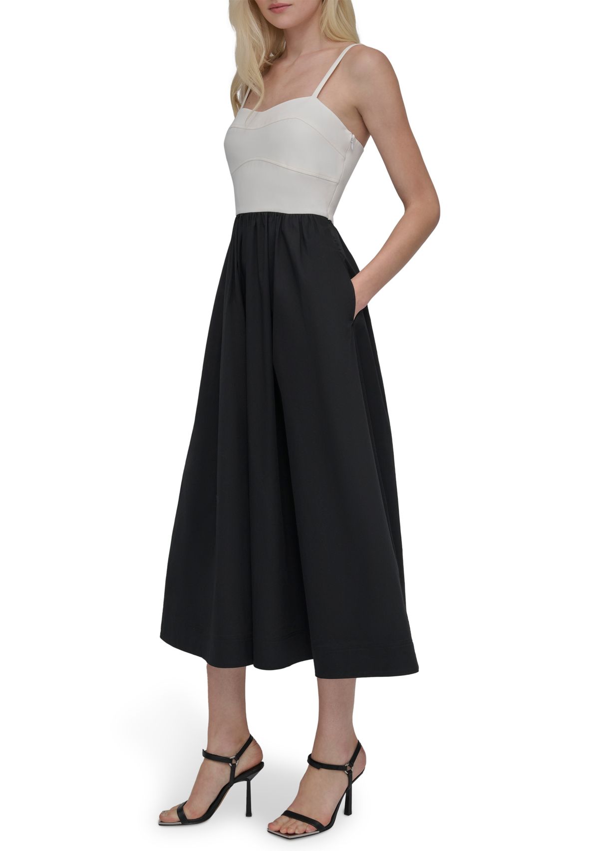 Womens Solid Square Neck Fit and Flare Dress