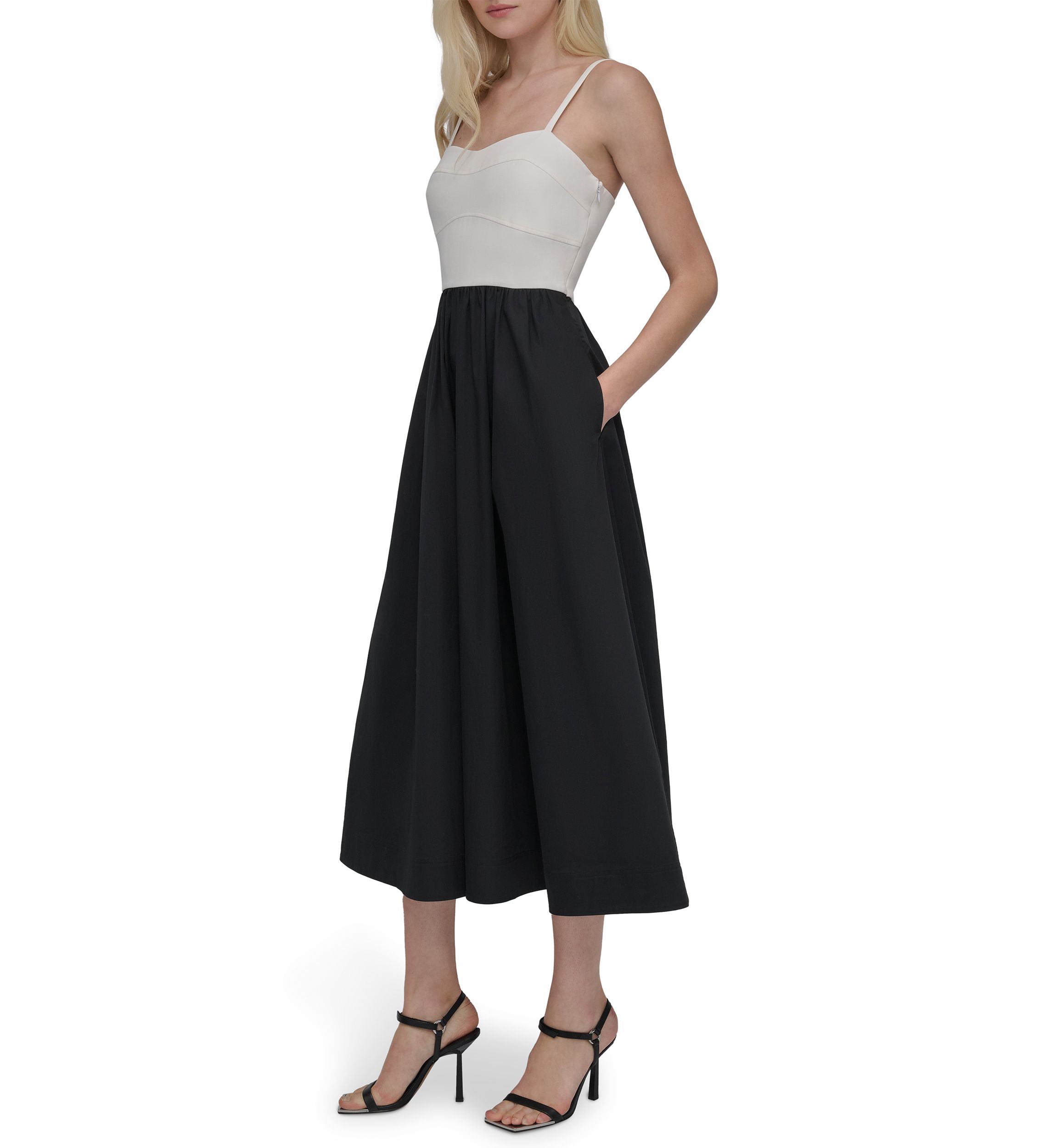 Womens Solid Square Neck Fit and Flare Dress