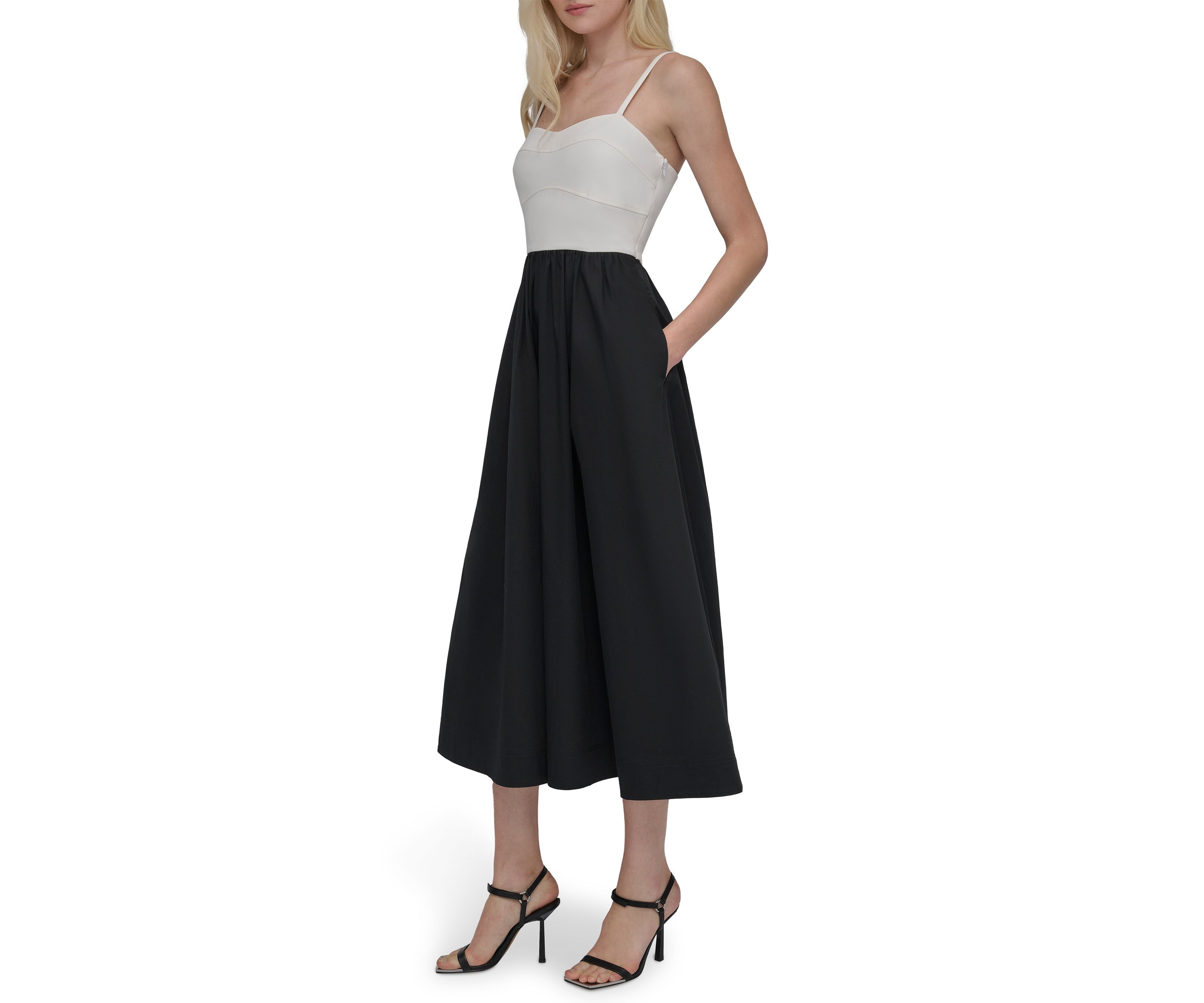 Womens Solid Square Neck Fit and Flare Dress