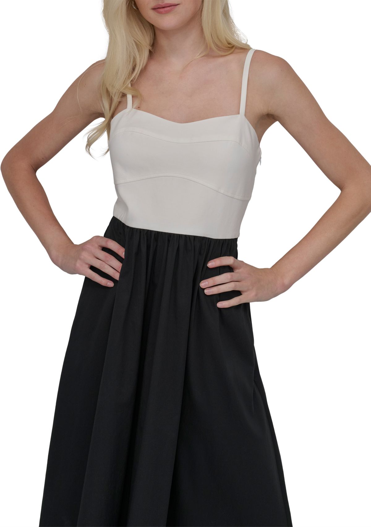 Womens Solid Square Neck Fit and Flare Dress