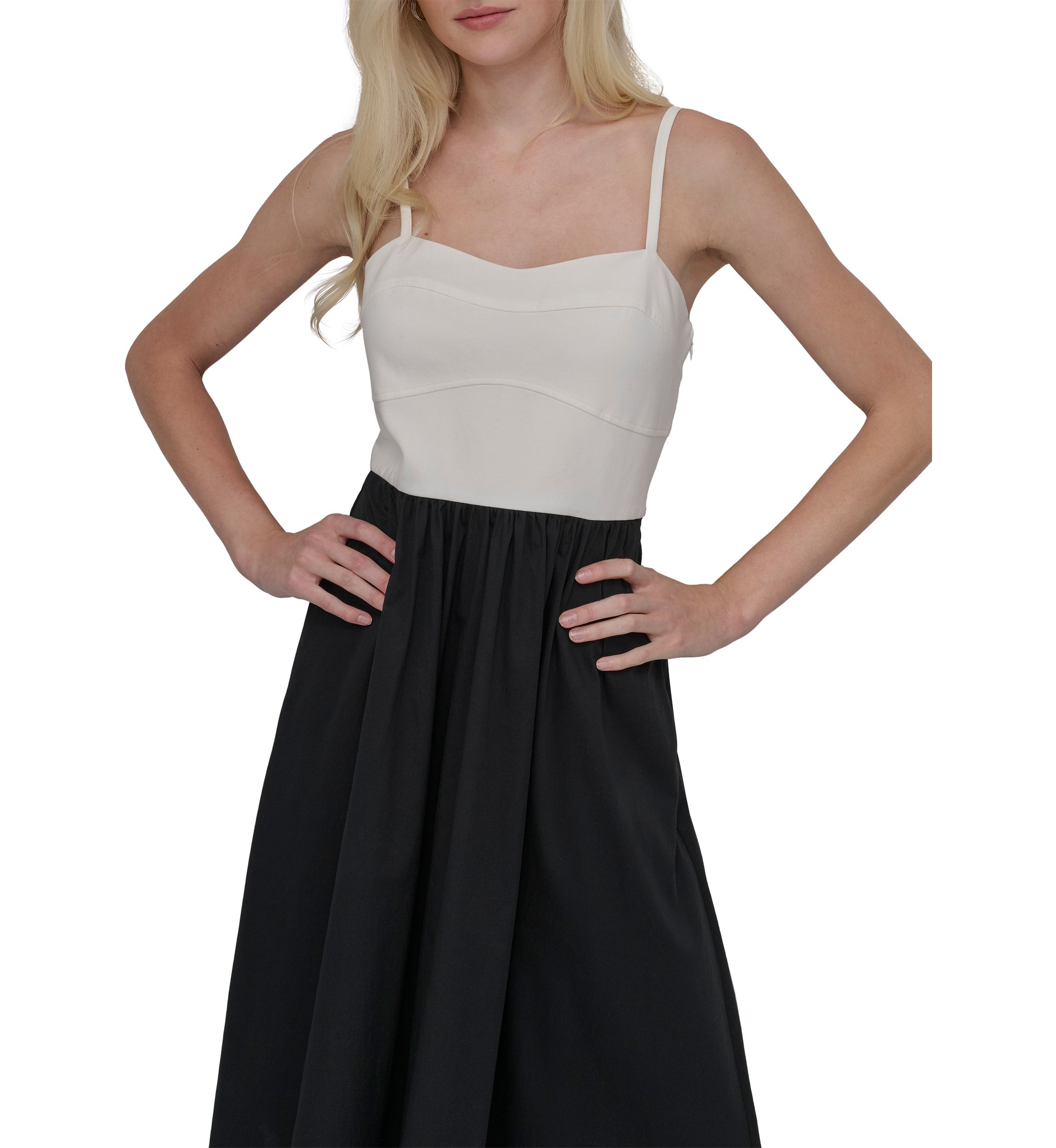 Womens Solid Square Neck Fit and Flare Dress
