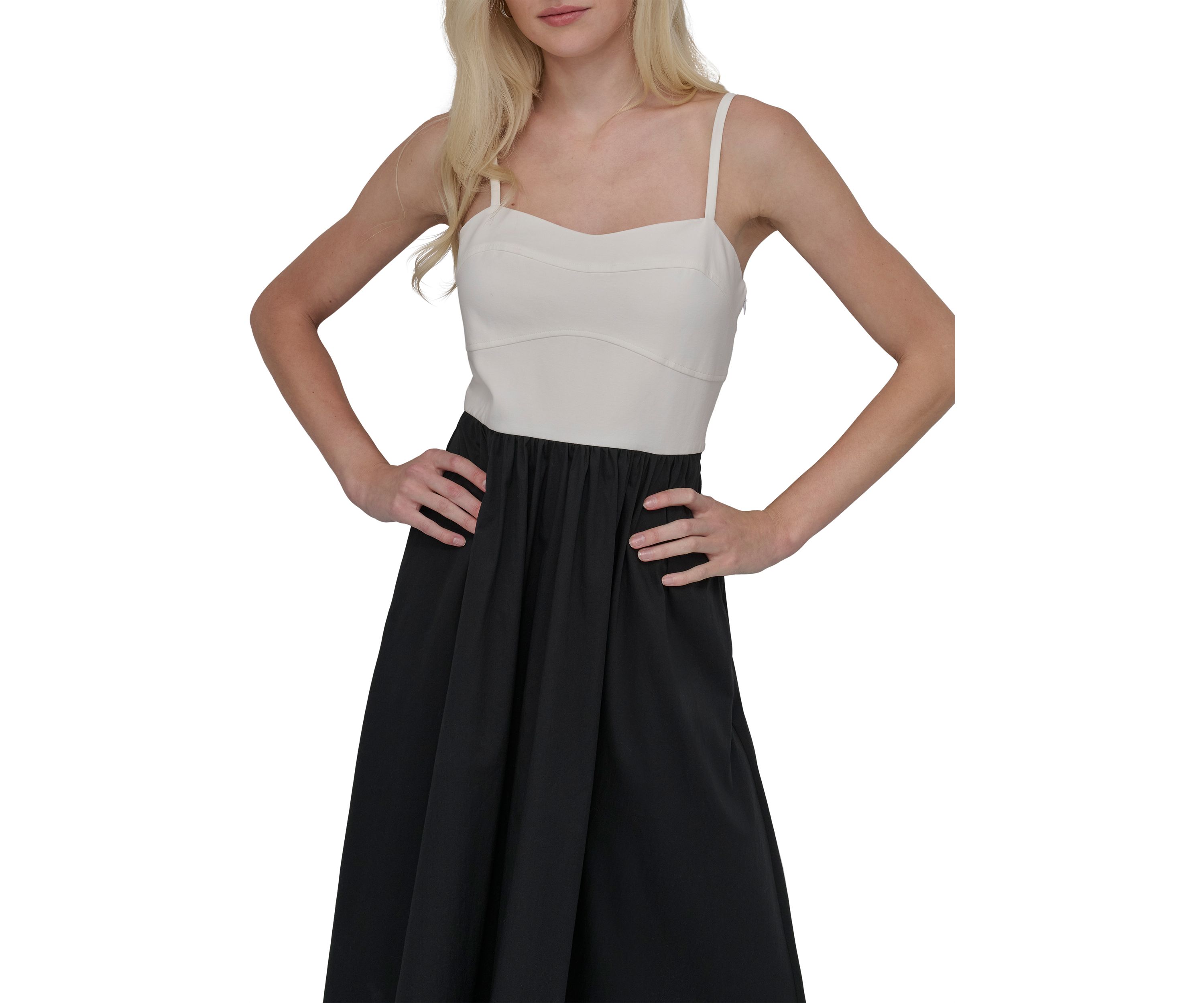 Womens Solid Square Neck Fit and Flare Dress