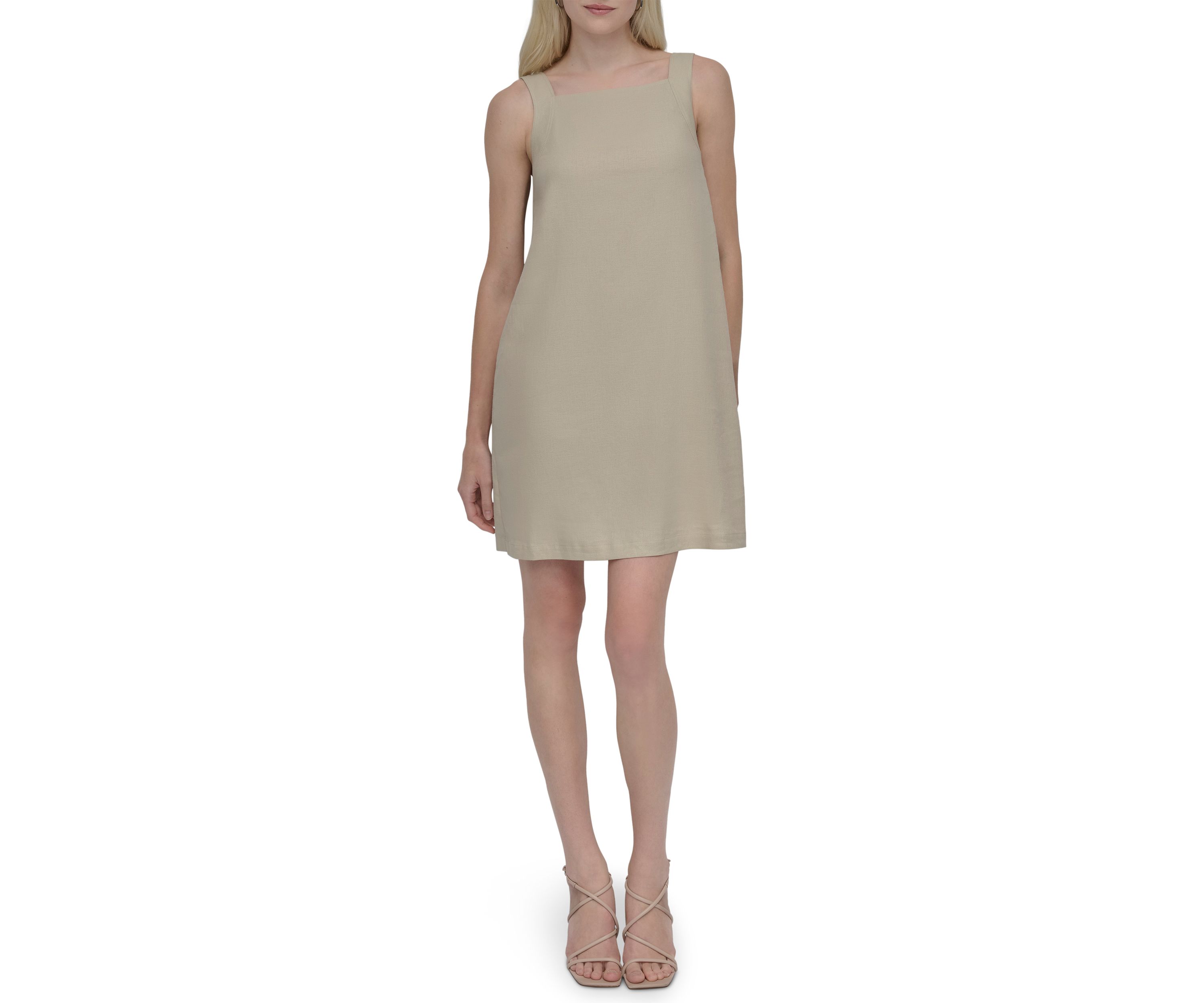 Womens Sleeveless Solid Square Neck A-Line Dress