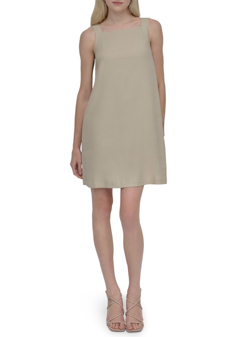 Womens Sleeveless Solid Square Neck A-Line Dress