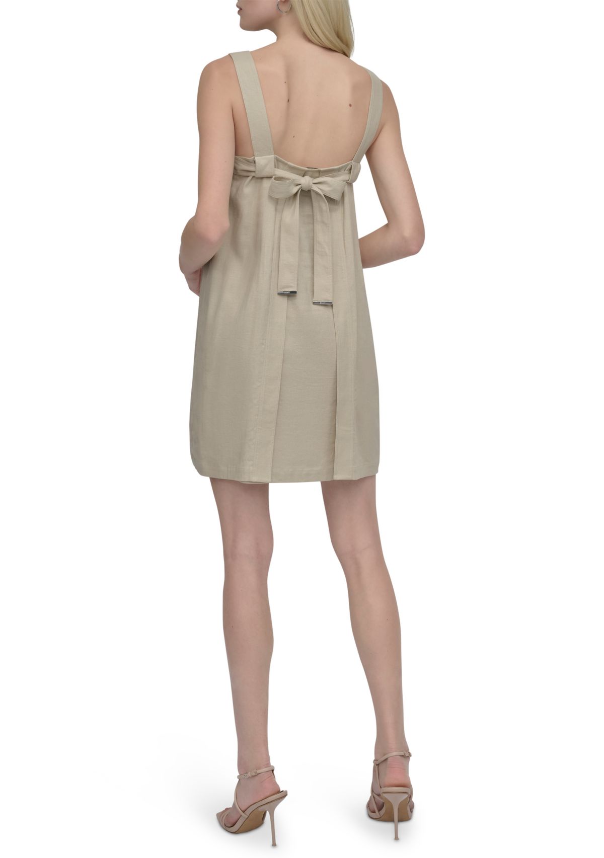 Womens Sleeveless Solid Square Neck A-Line Dress