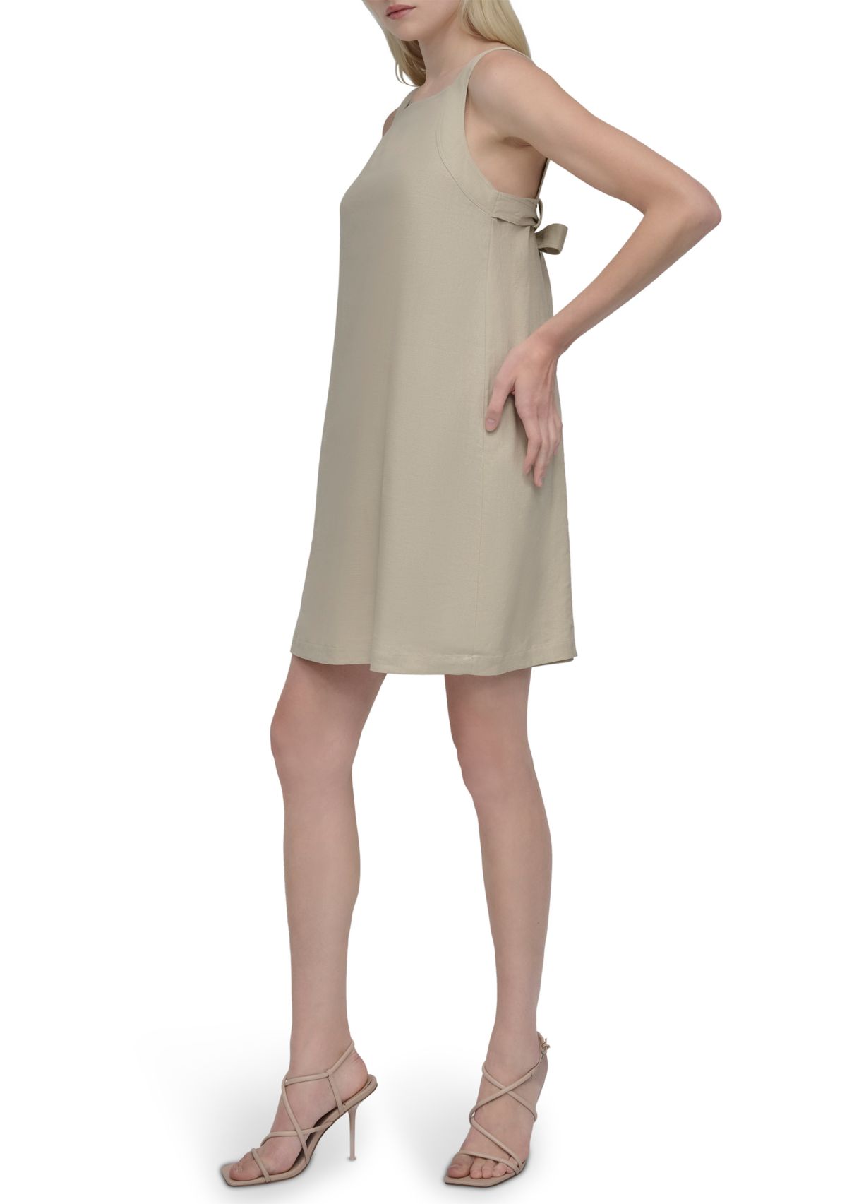 Womens Sleeveless Solid Square Neck A-Line Dress