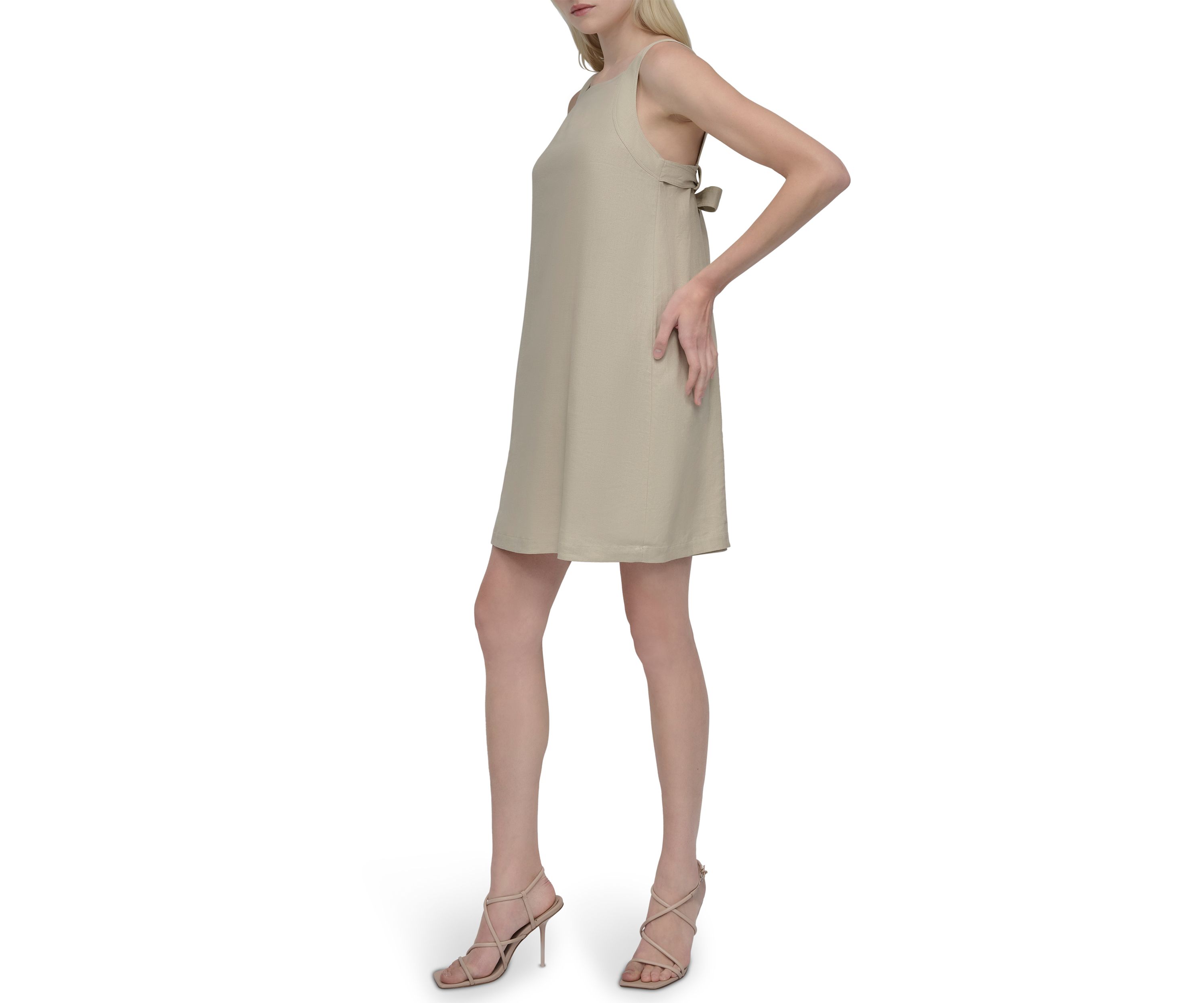 Womens Sleeveless Solid Square Neck A-Line Dress