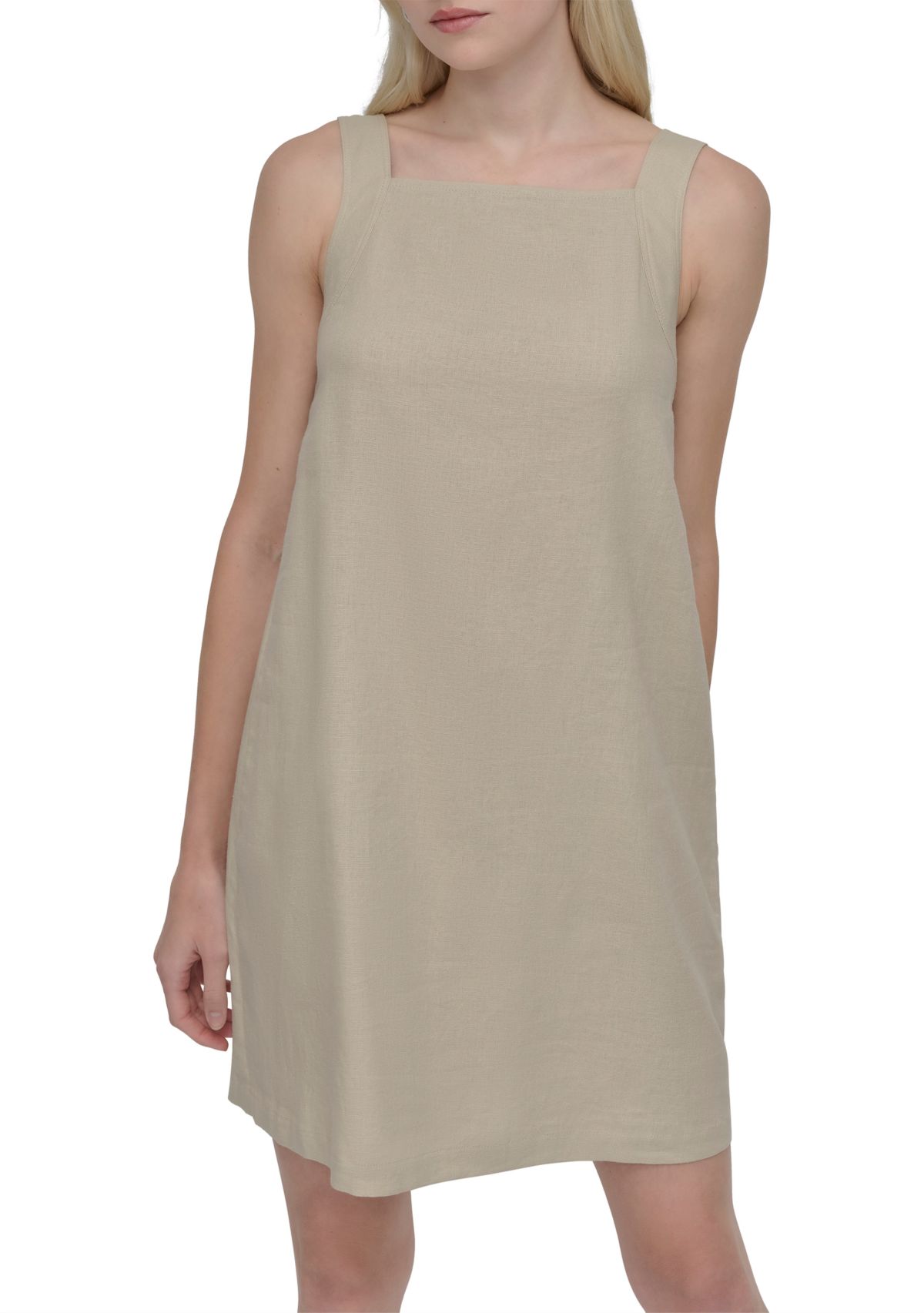 Womens Sleeveless Solid Square Neck A-Line Dress